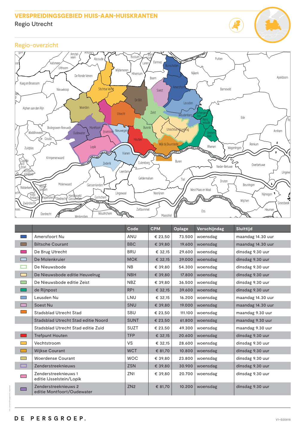 VERSPREIDINGSGEBIED HUIS AAN HUISKRANTEN Regio Utrecht Regio-Overzicht