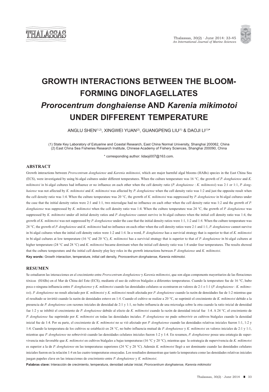 FORMING DINOFLAGELLATES Prorocentrum Donghaiense and Karenia Mikimotoi UNDER DIFFERENT TEMPERATURE