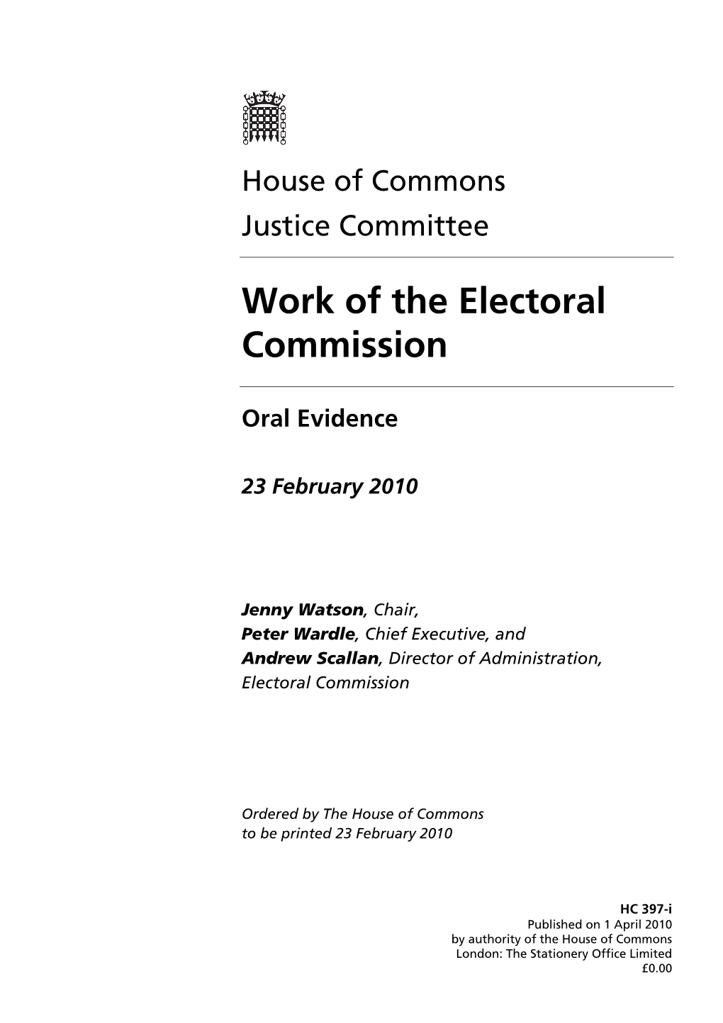 Work of the Electoral Commission
