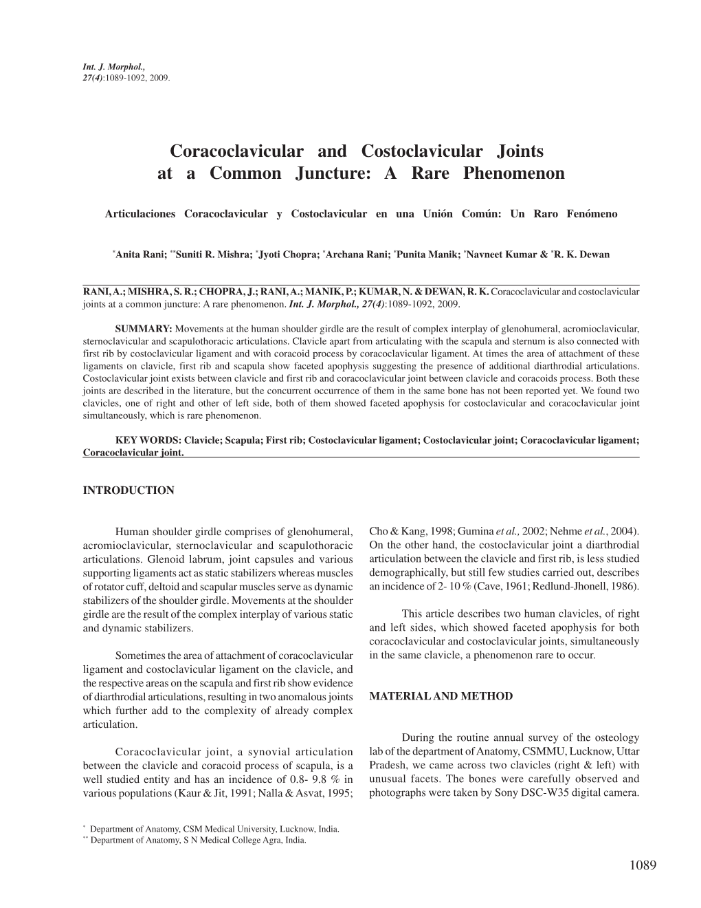 Coracoclavicular and Costoclavicular Joints at a Common Juncture: a Rare Phenomenon