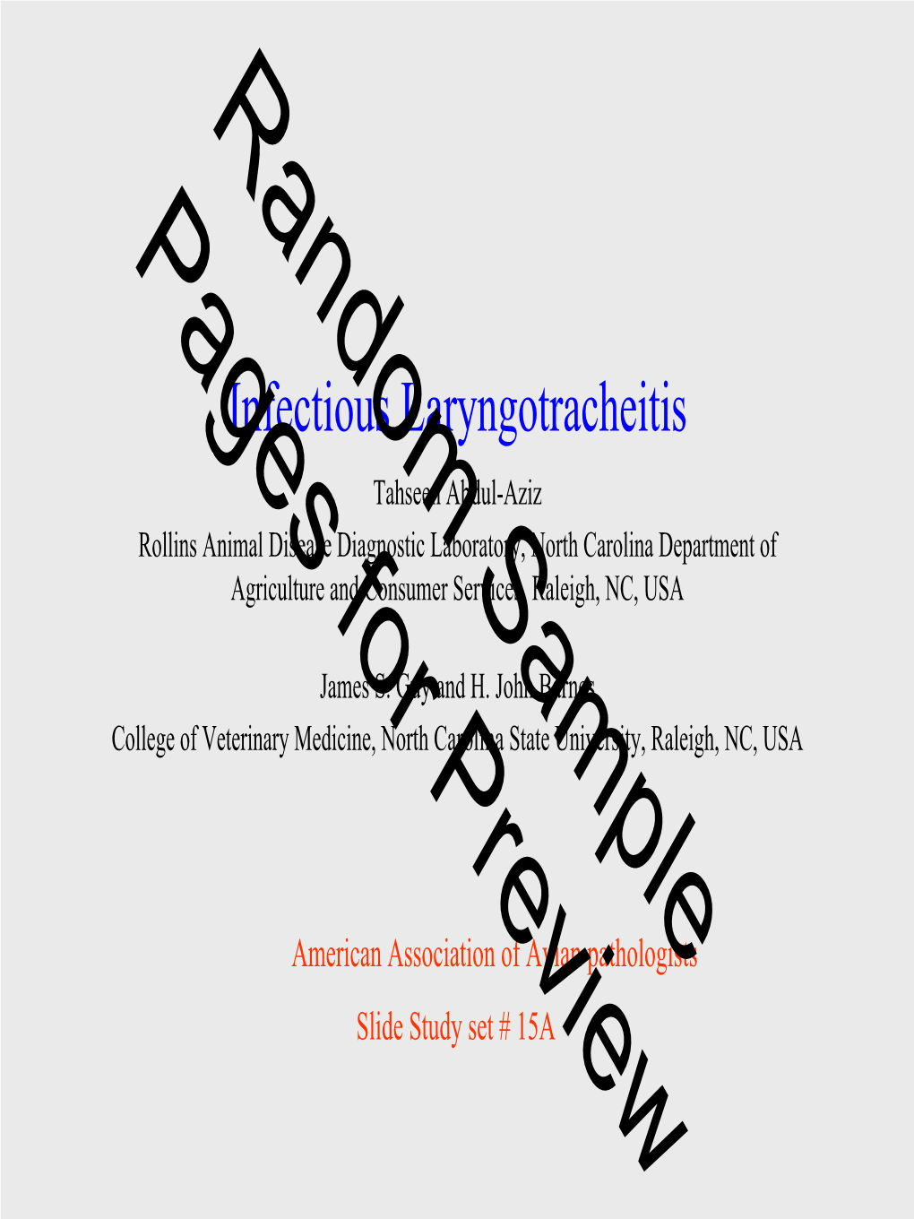 Infectious Laryngotracheitis