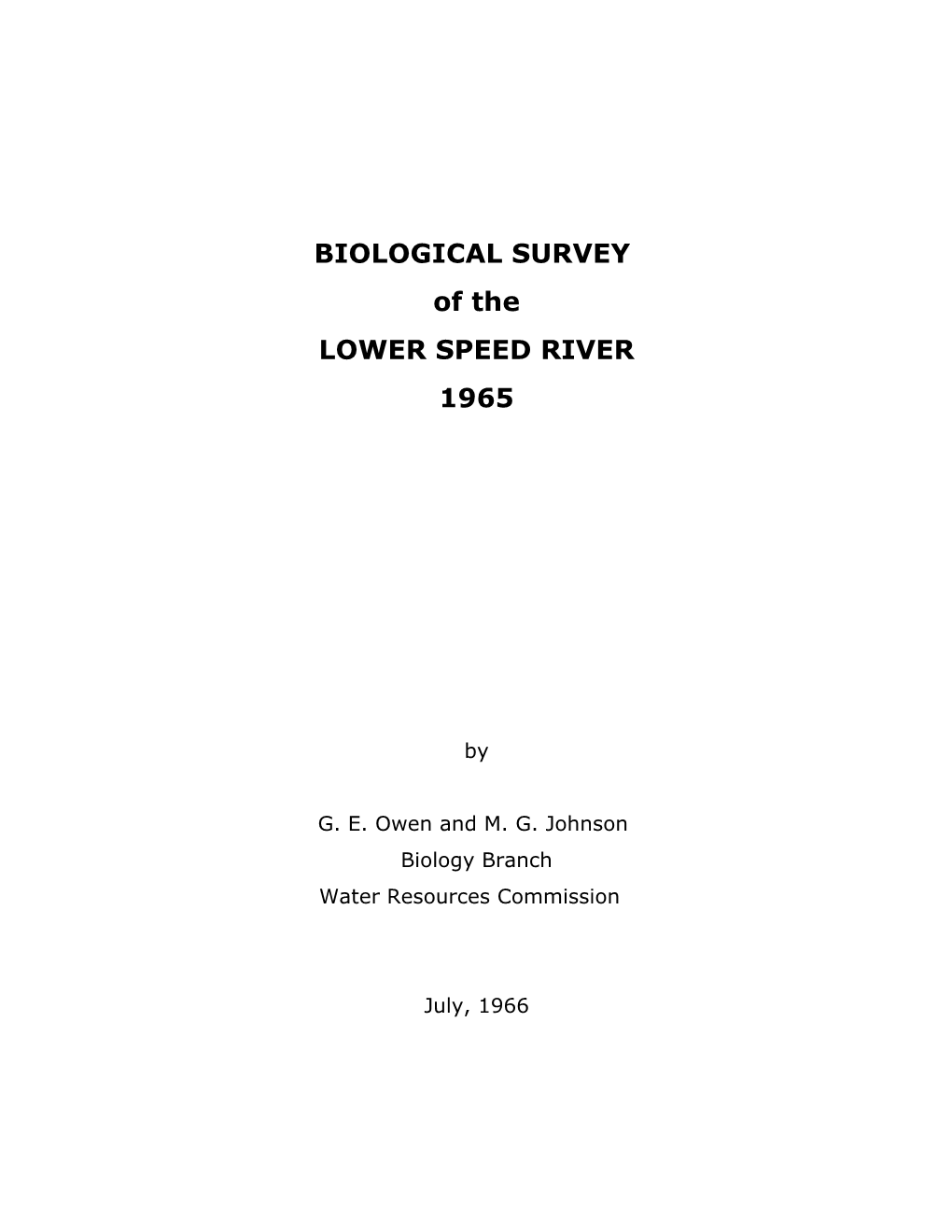 Biological Survey of the Lower Speed River, 1965
