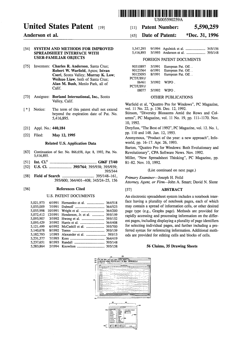 |||||III USOO5590259A United States Patent 19 11 Patent Number: 5,590,259 Anderson Et Al