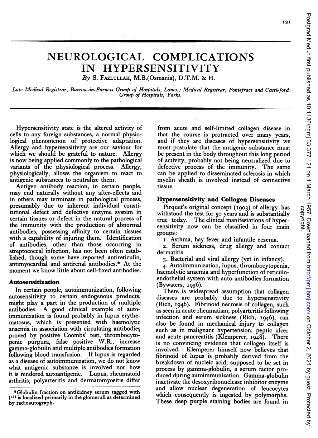 NEUROLOGICAL COMPLICATIONS in HYPERSENSITIVITY by S