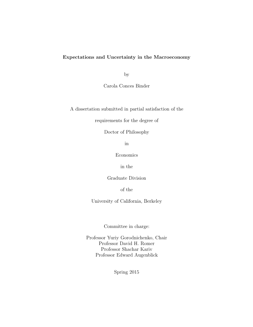 Expectations and Uncertainty in the Macroeconomy by Carola Conces