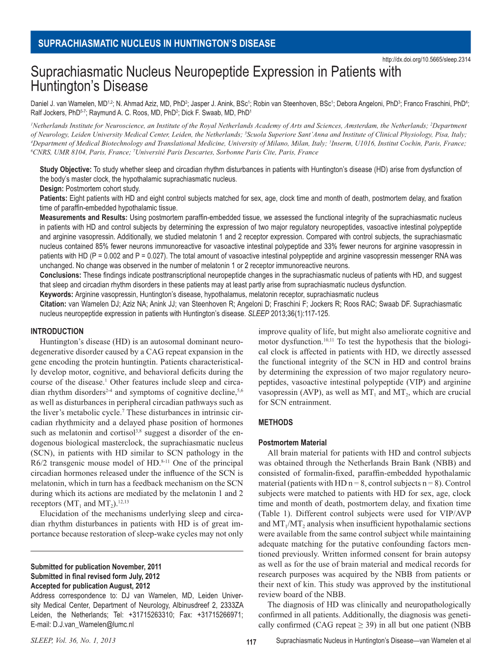 Suprachiasmatic Nucleus Neuropeptide Expression in Patients with Huntington’S Disease Daniel J