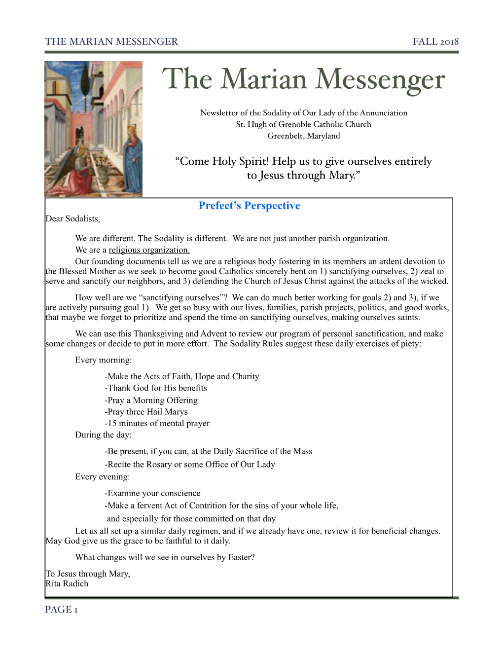 THE MARIAN MESSENGER FALL 2018 the Marian Messenger