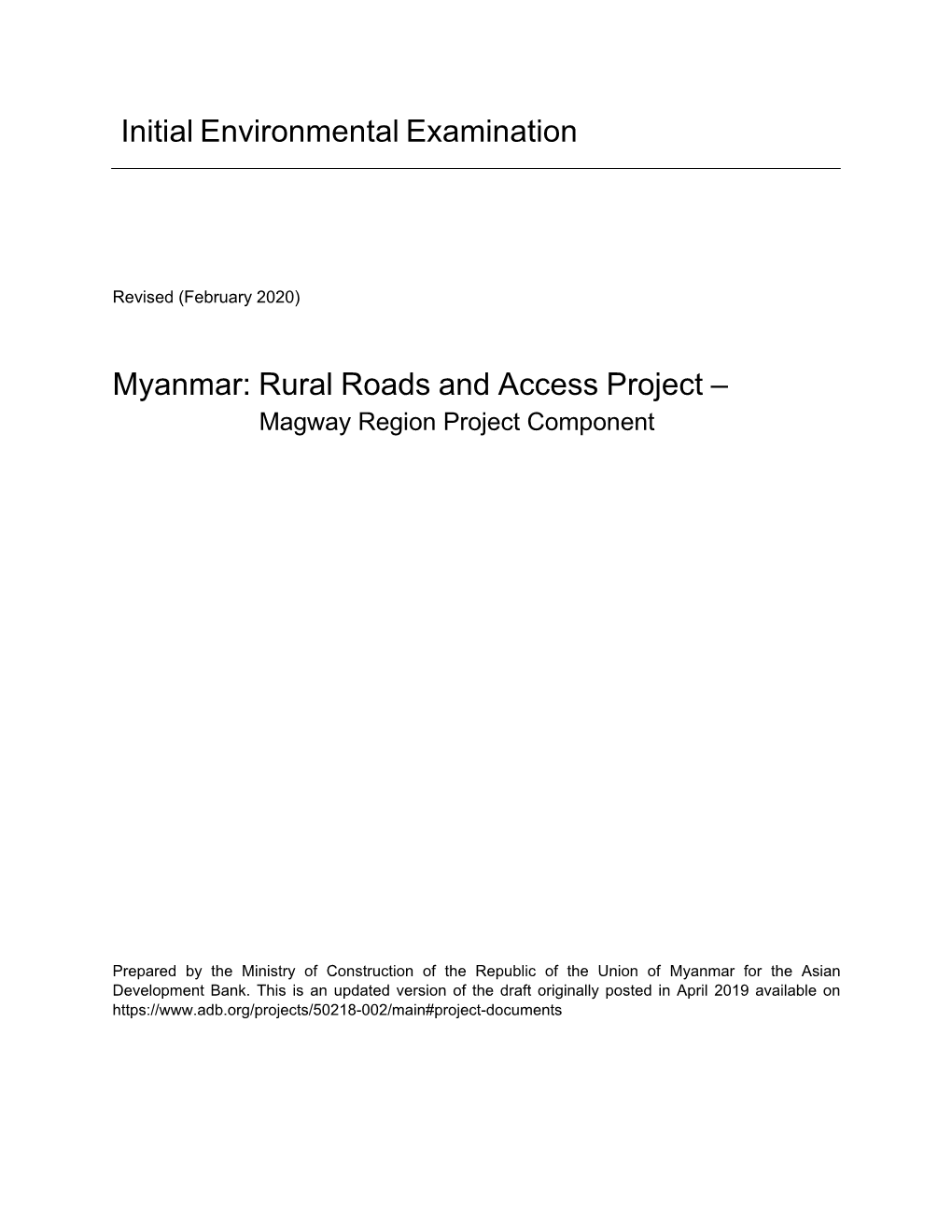 Rural Roads and Access Project – Magway Region Project Component