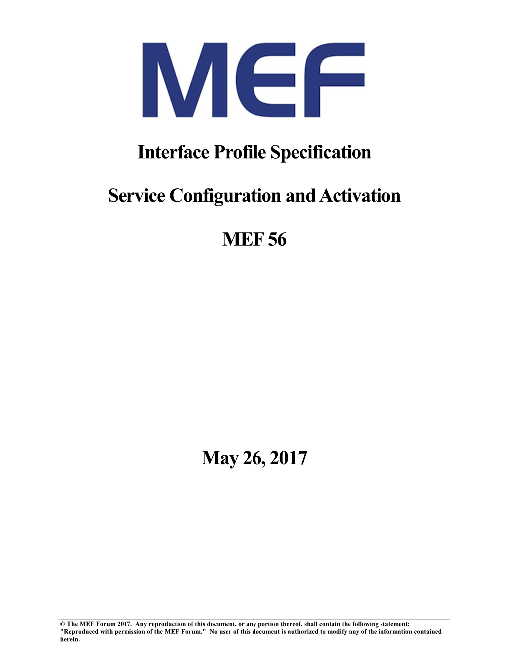 MEF 56 – Interface Profile Specification – Service Configuration and Activation