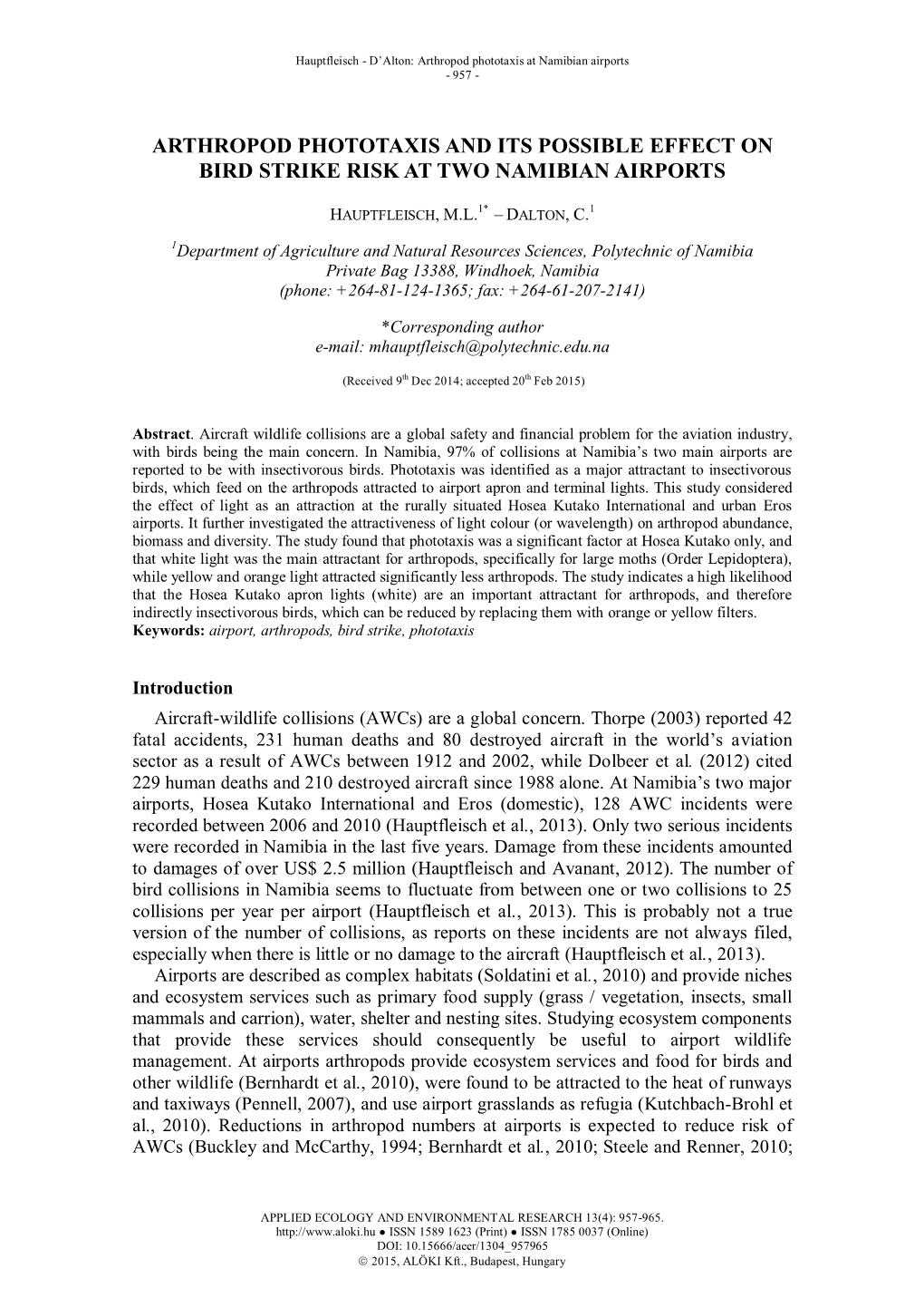 HAUPTFLEISCH, M.L. – DALTON, C.: Arthropod