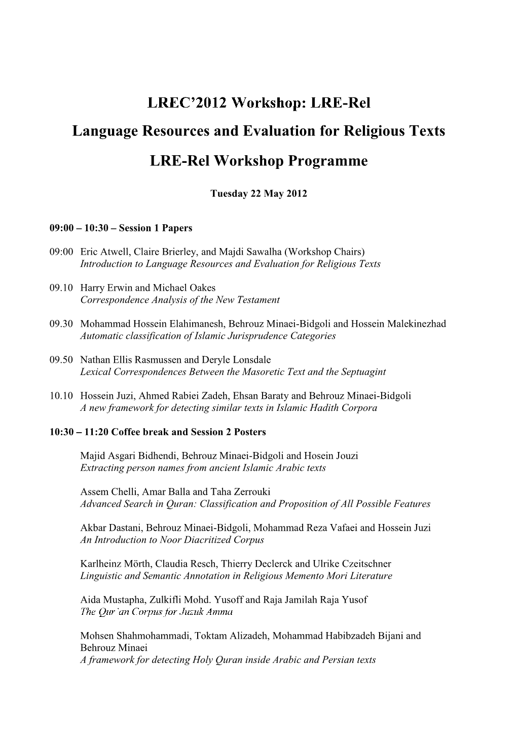 LRE-Rel Language Resources and Evaluation for Religious Texts