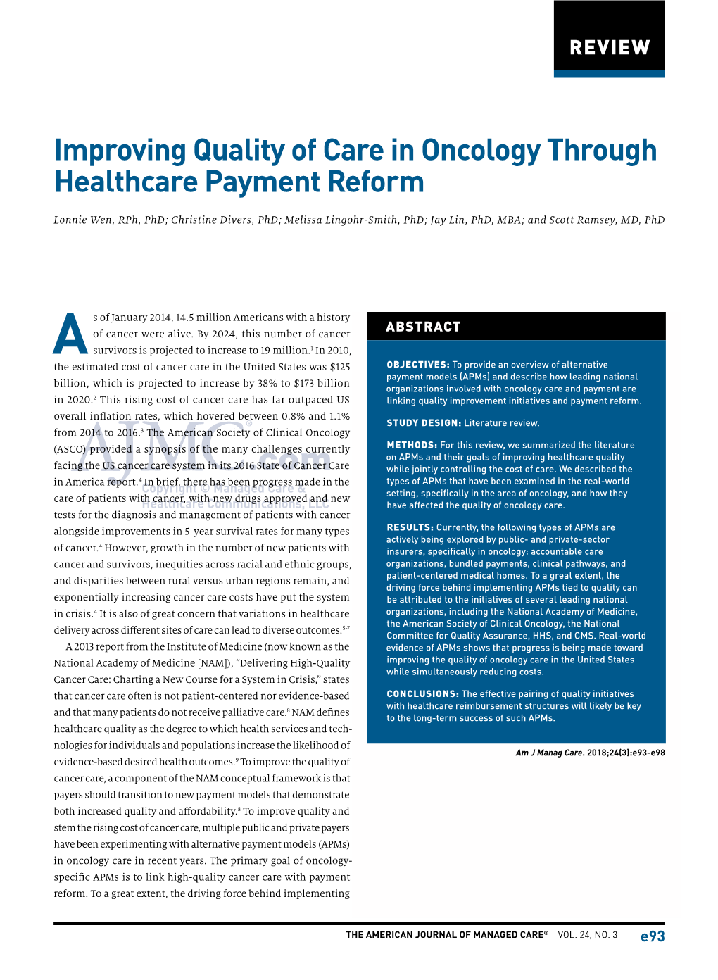 Improving Quality of Care in Oncology Through Healthcare Payment Reform