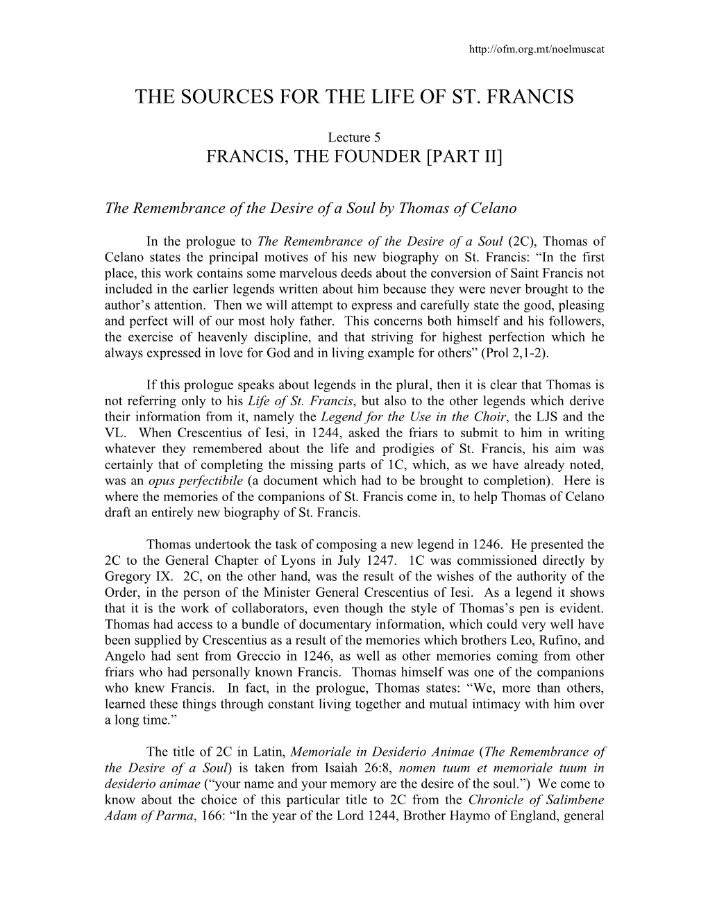 The Sources for the Life of St. Francis