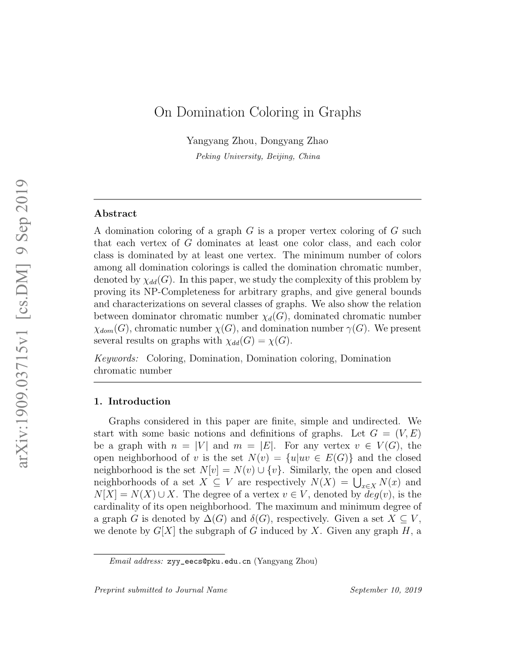 On Domination Coloring in Graphs