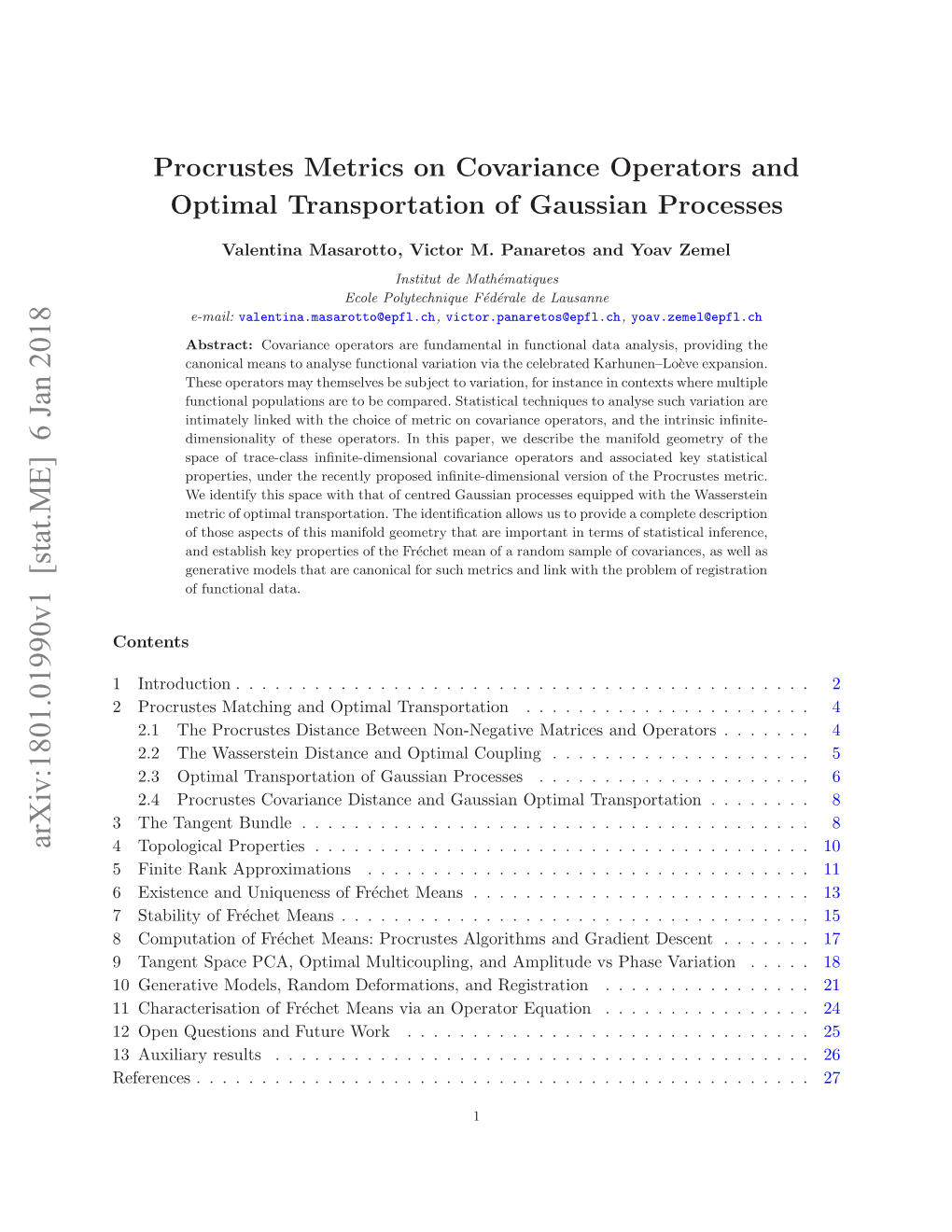 Procrustes Metrics on Covariance Operators and Optimal