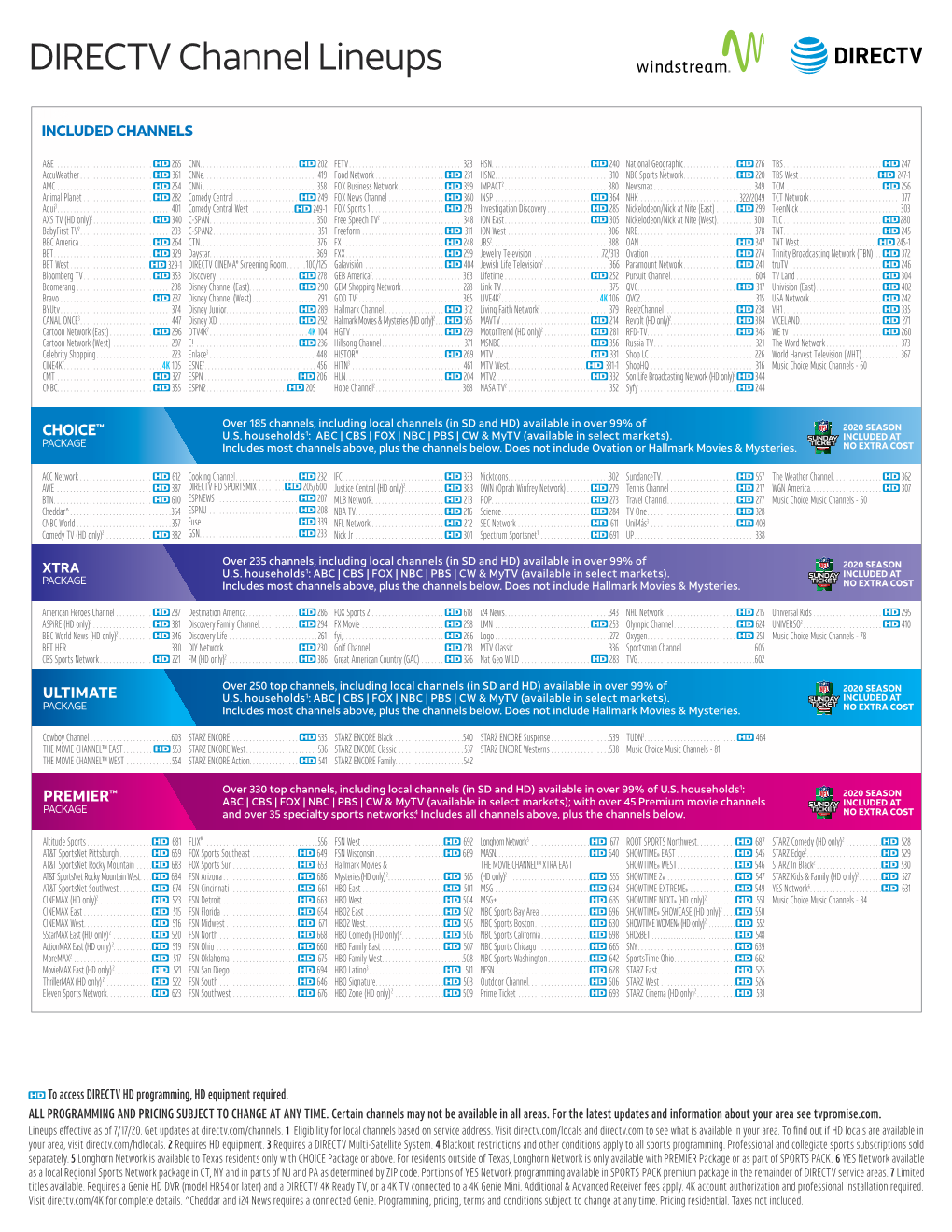 $44 DIRECTV Channel Lineups