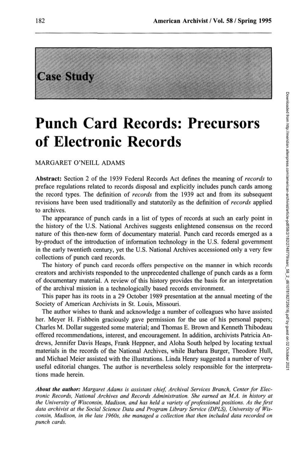 Punch Card Records: Precursors of Electronic Records