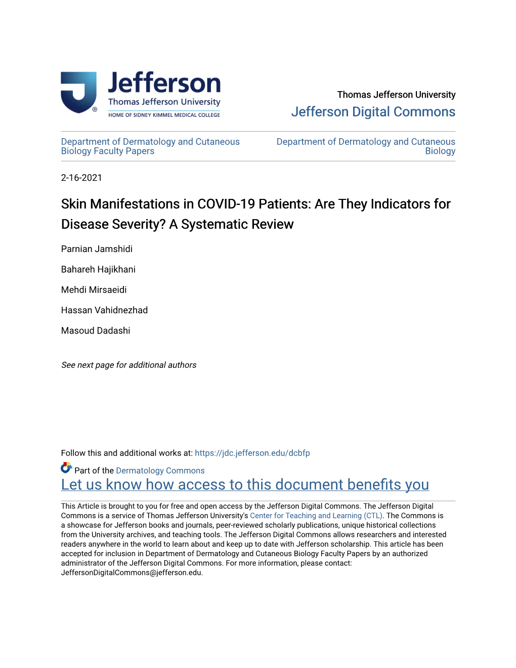 Skin Manifestations in COVID-19 Patients: Are They Indicators for Disease Severity? a Systematic Review