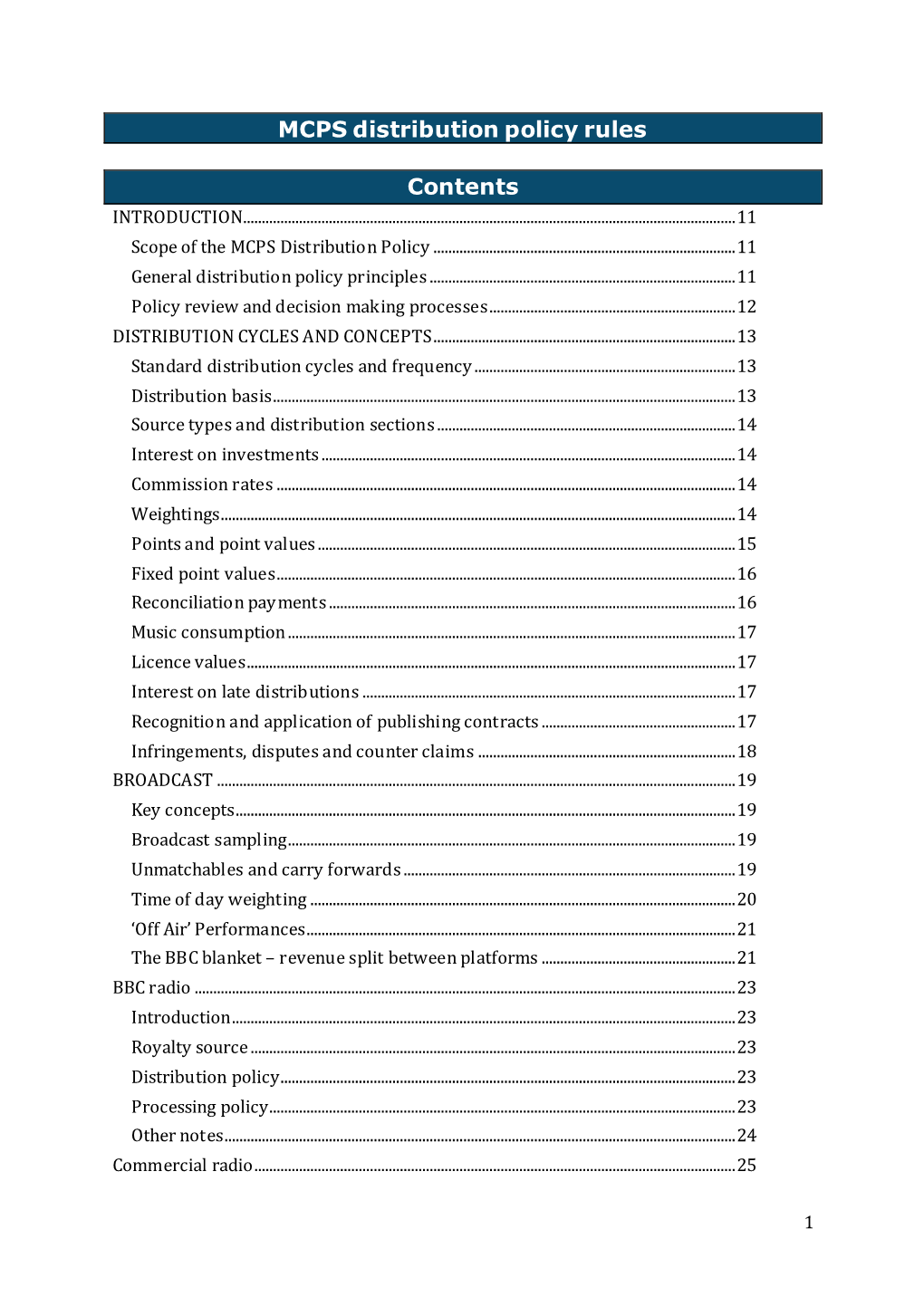 MCPS Distribution Policy Rules Contents