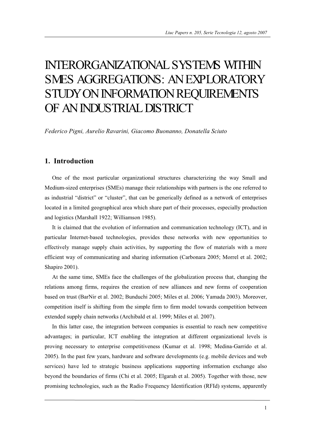 Interorganizational Systems Within Smes Aggregations: an Exploratory Study on Information Requirements of an Industrial District