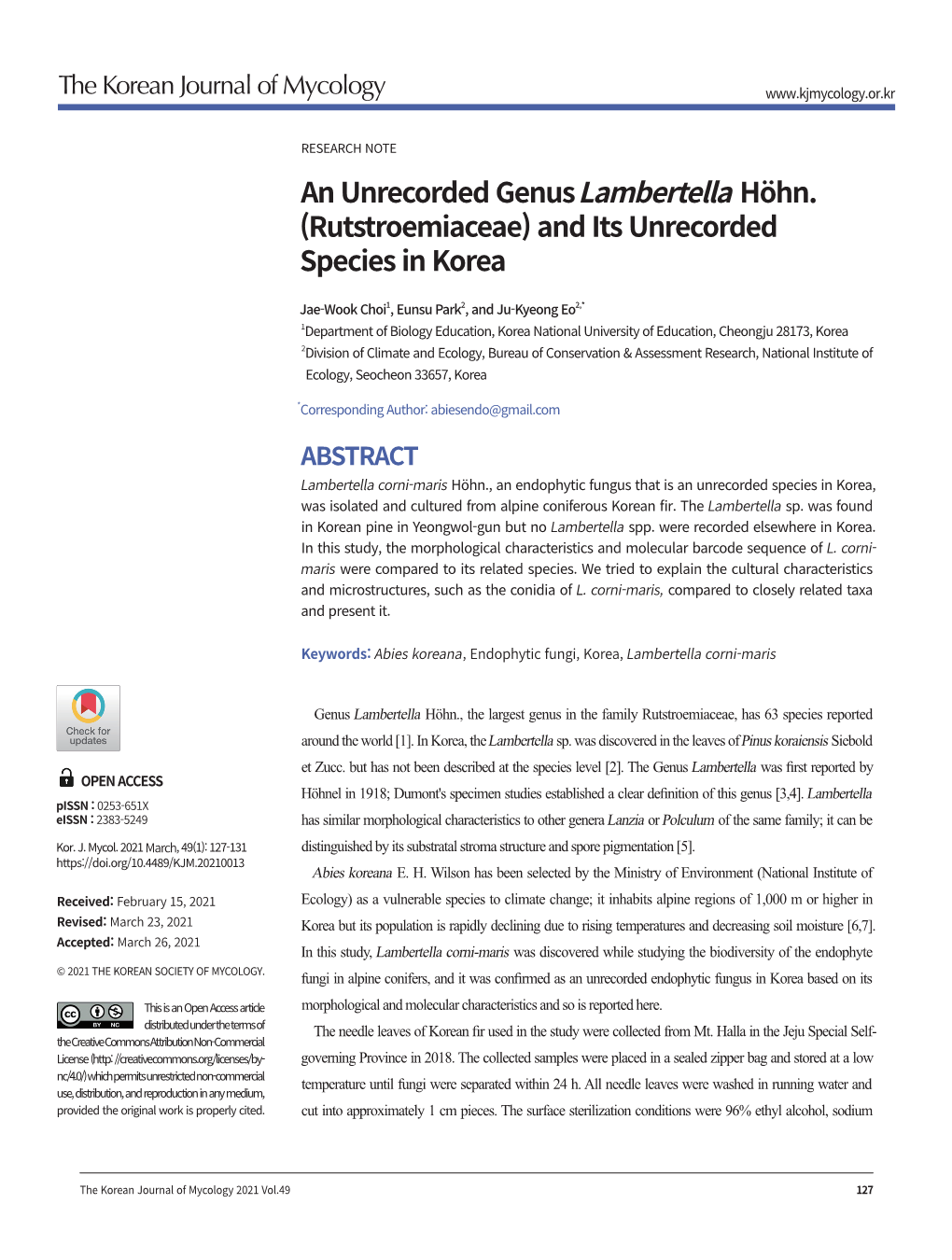 An Unrecorded Genus Lambertella Höhn. (Rutstroemiaceae) and Its Unrecorded Species in Korea