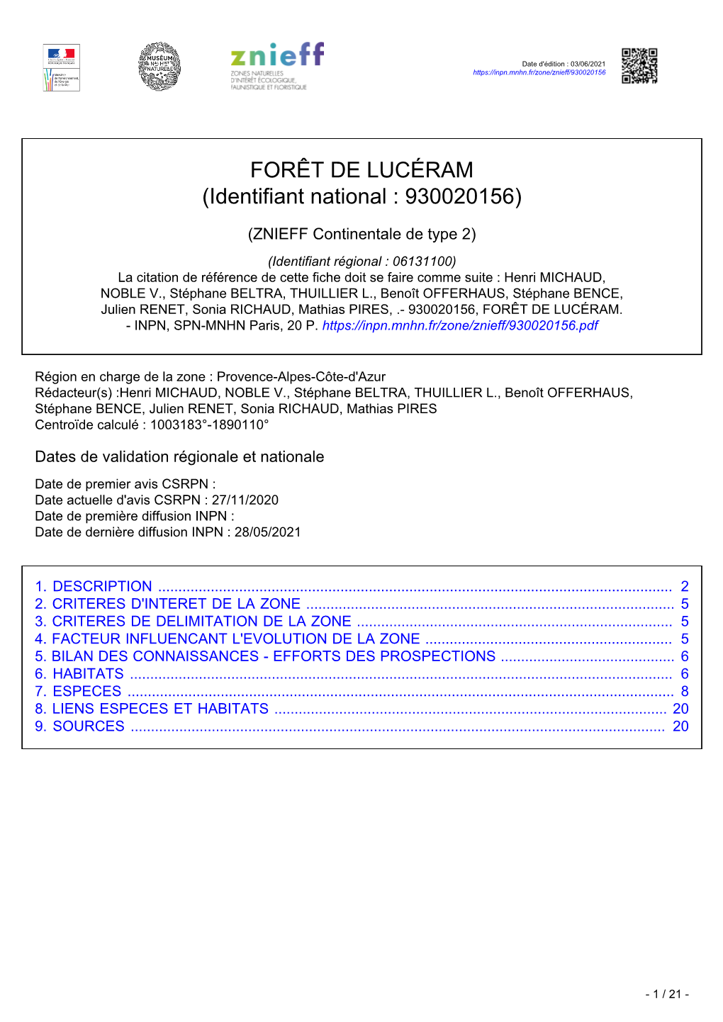 FORÊT DE LUCÉRAM (Identifiant National : 930020156)