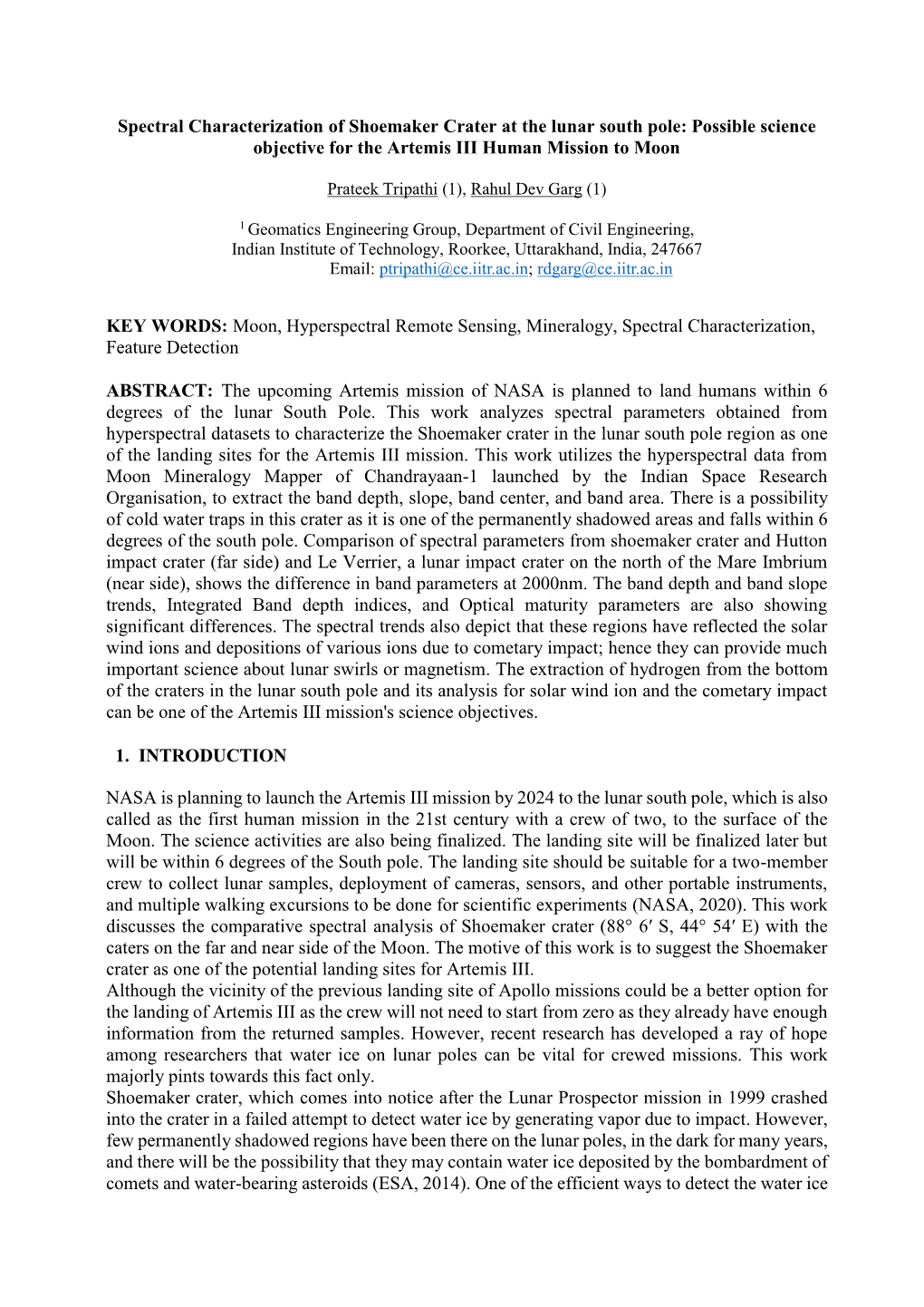 Spectral Characterization of Shoemaker Crater at the Lunar South Pole: Possible Science Objective for the Artemis III Human Mission to Moon