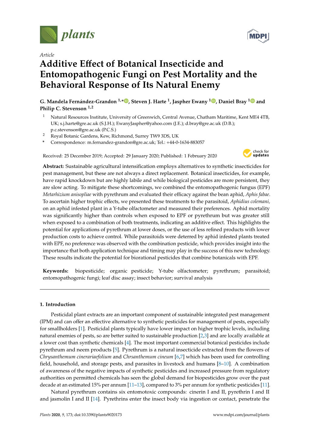 Additive Effect of Botanical Insecticide and Entomopathogenic Fungi on Pest Mortality and the Behavioral Response of Its Natural