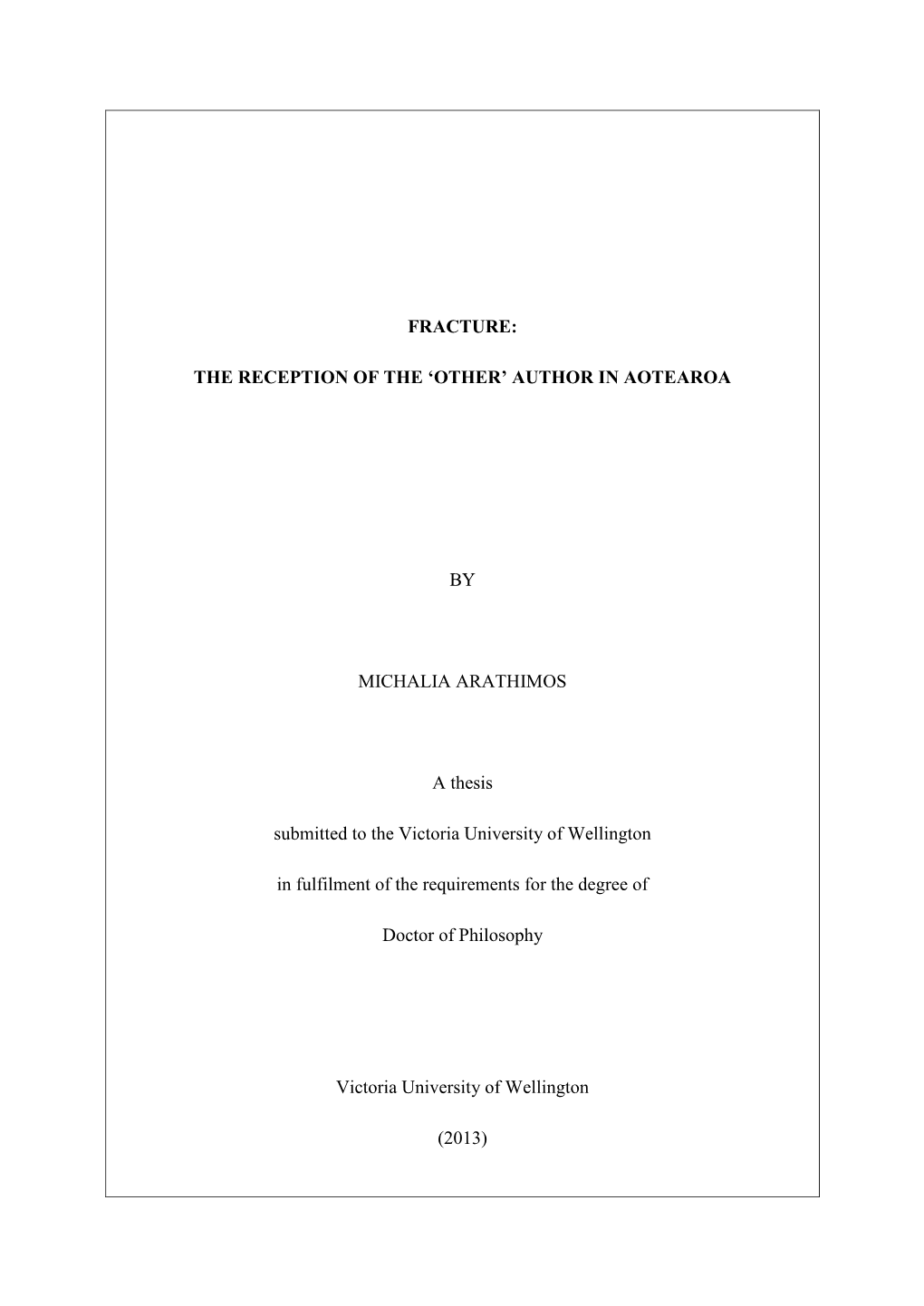 'OTHER' AUTHOR in AOTEAROA by MICHALIA ARATHIMOS a Thesis