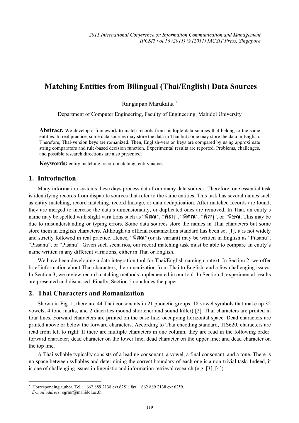 Matching Entities from Bilingual (Thai/English) Data Sources