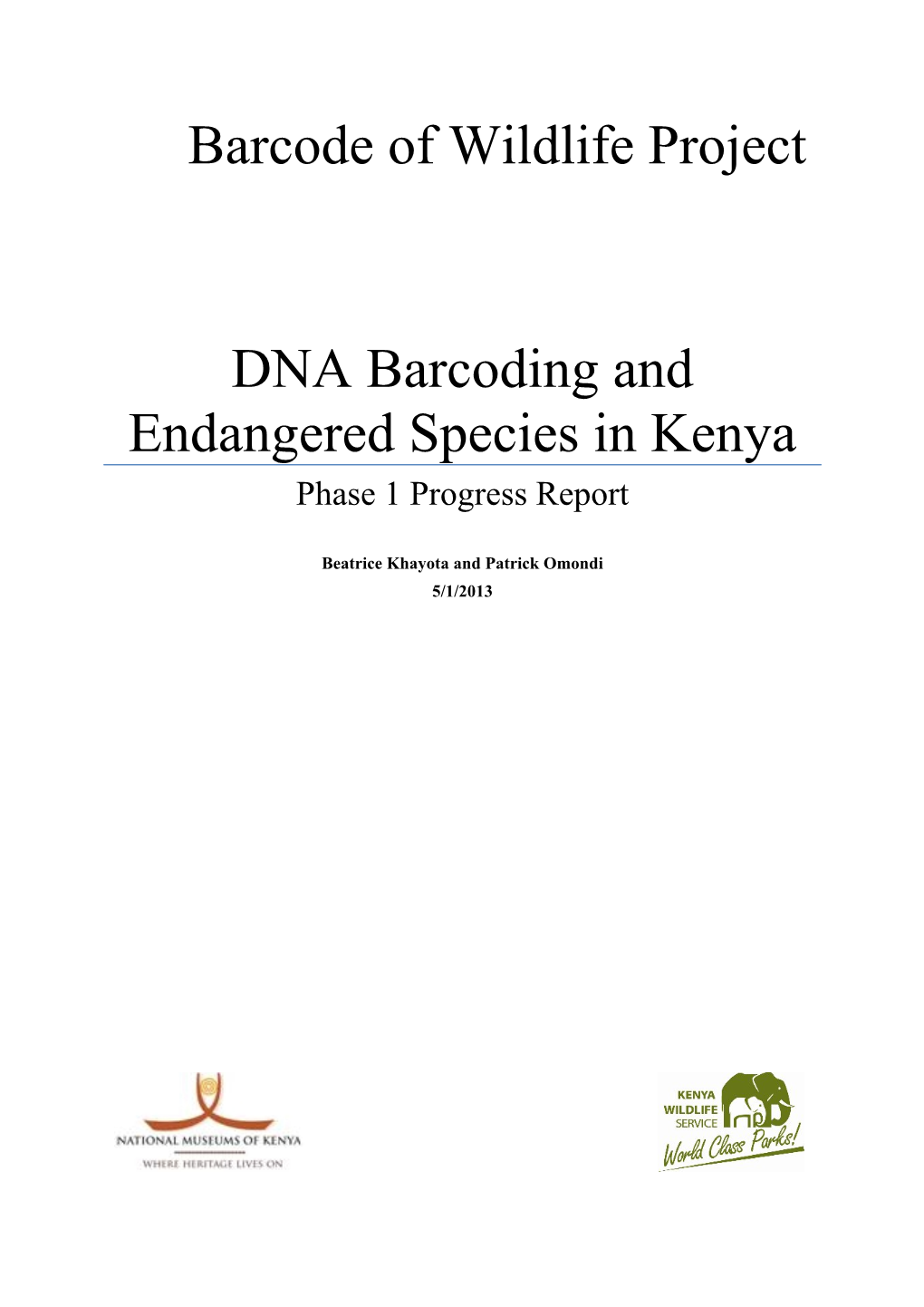 Barcode of Wildlife Project DNA Barcoding and Endangered
