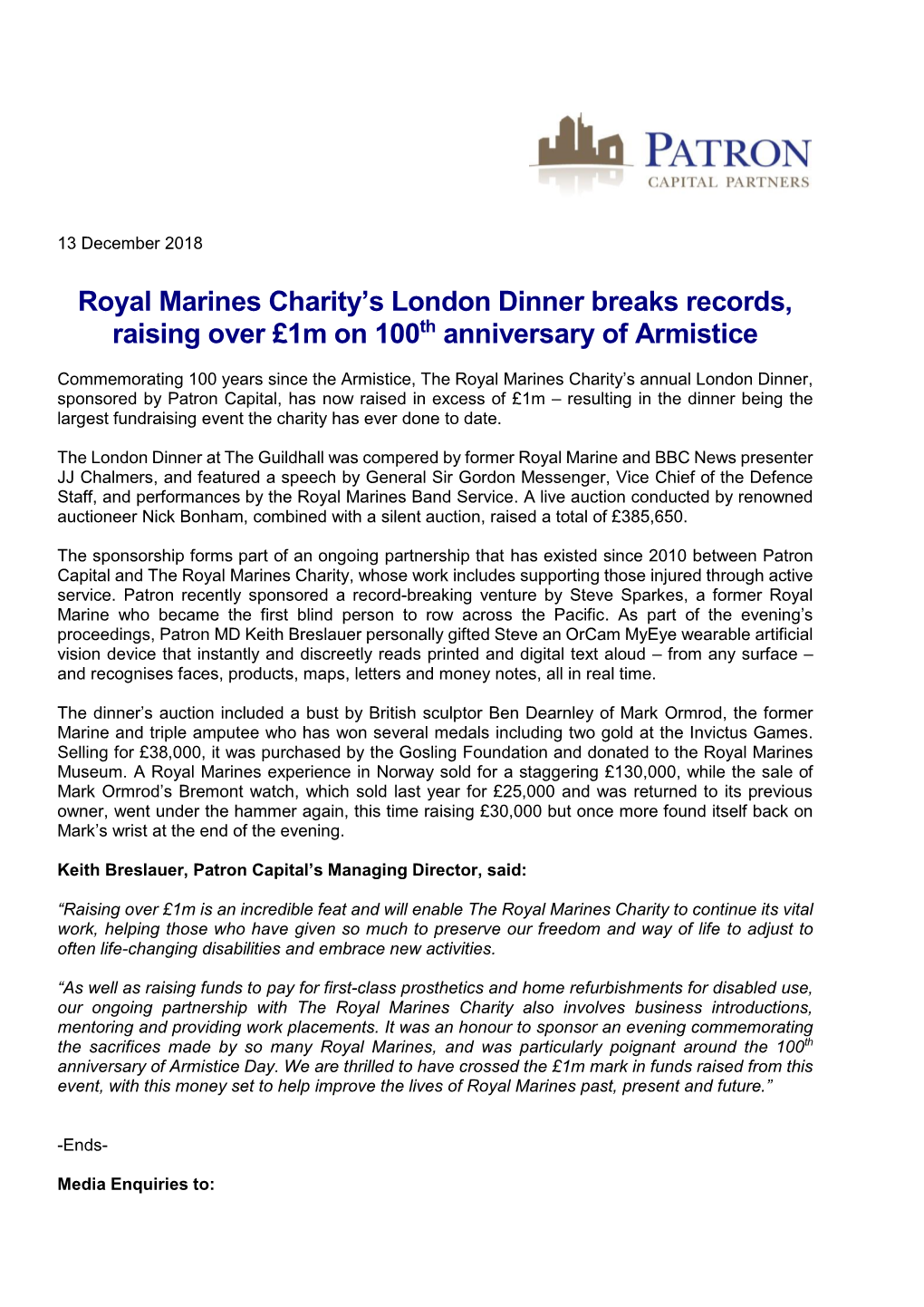 Royal Marines Charity's London Dinner Breaks Records, Raising Over