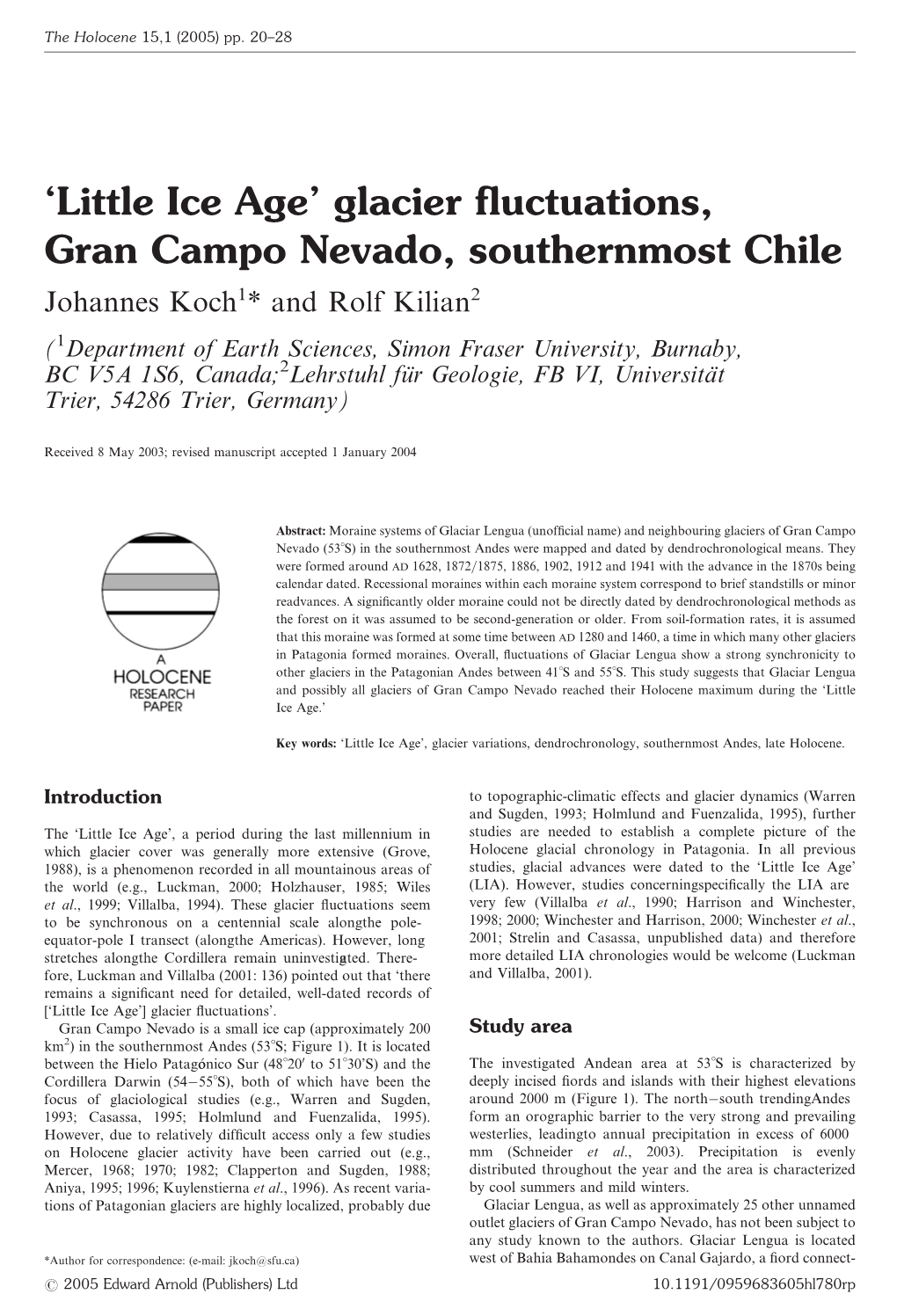 'Little Ice Age' Glacier Fluctuations, Gran Campo Nevado