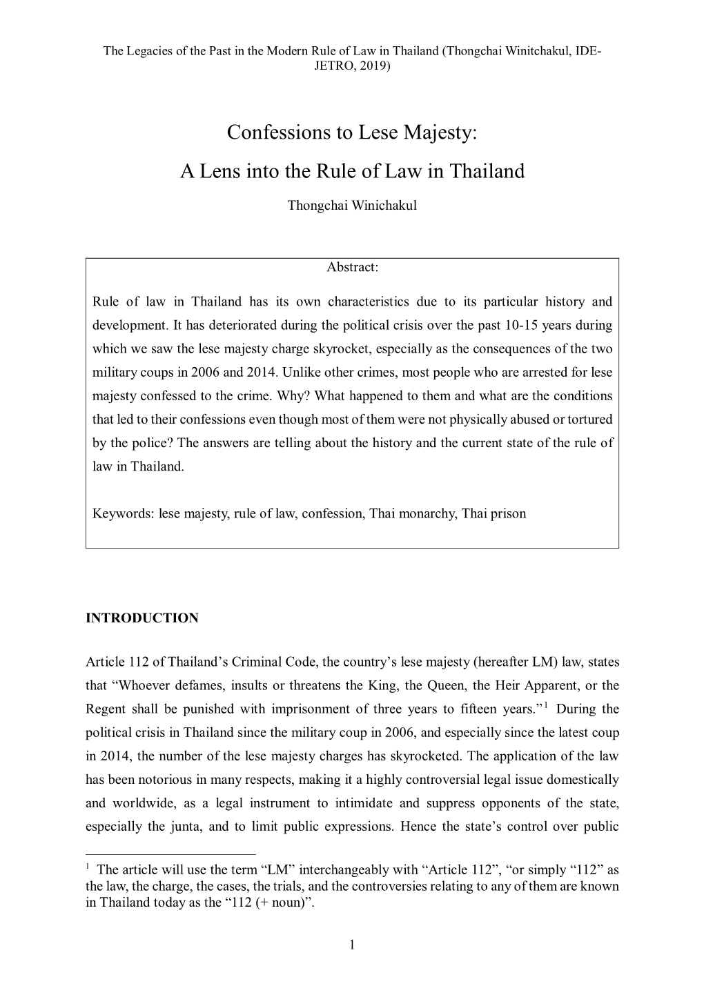 Confessions to Lese Majesty: a Lens Into the Rule of Law in Thailand