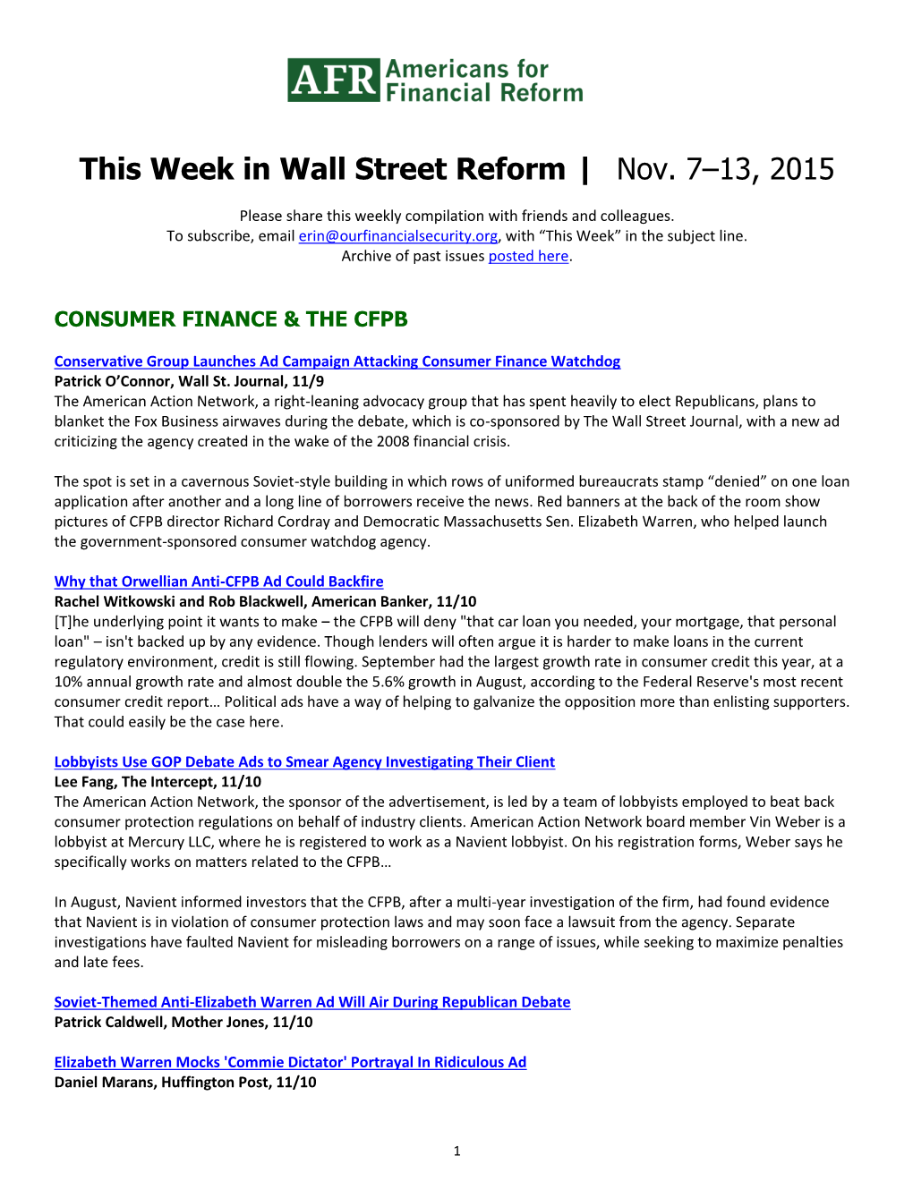 This Week in Wall Street Reform | Nov. 7–13, 2015