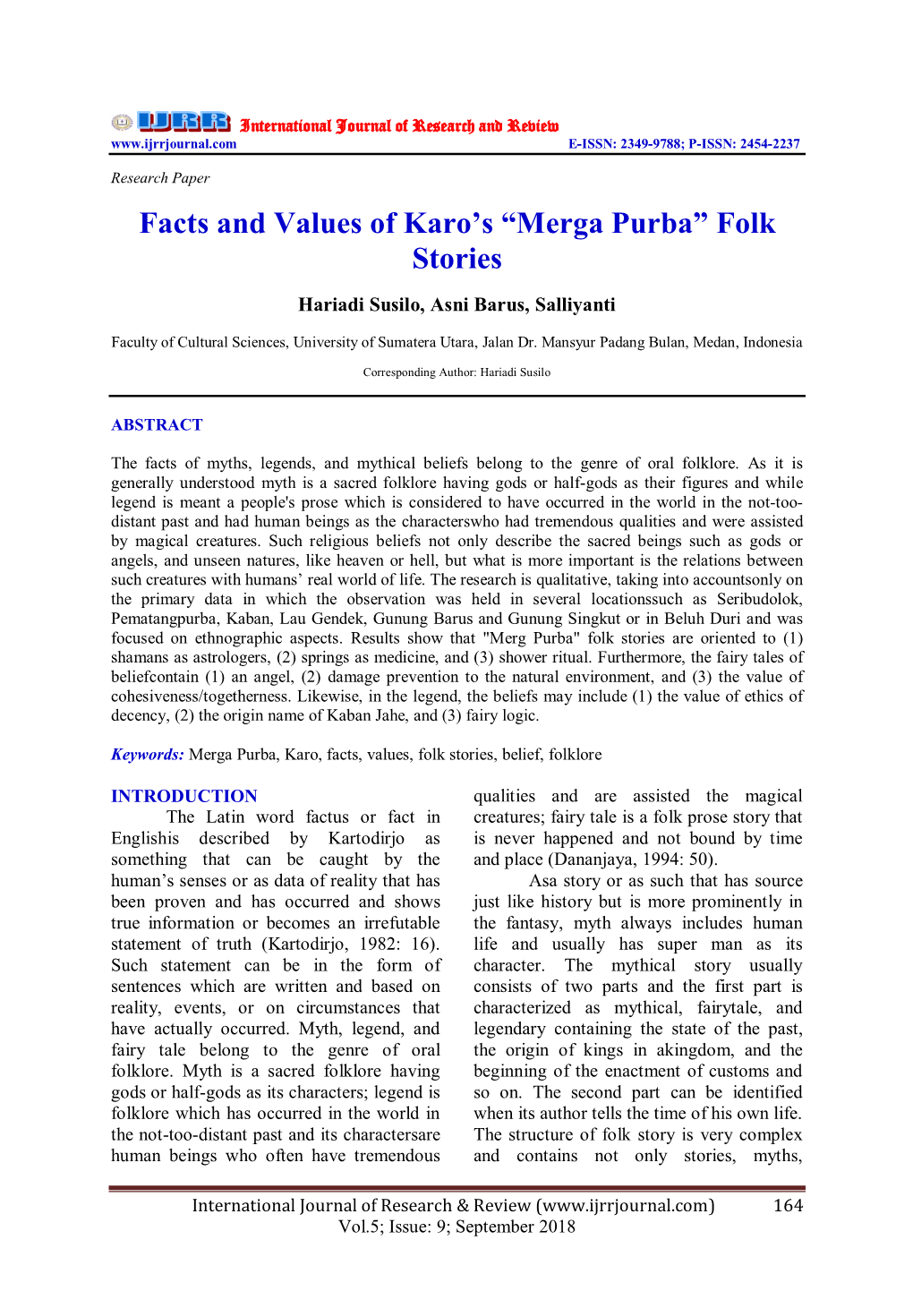 Facts and Values of Karo's