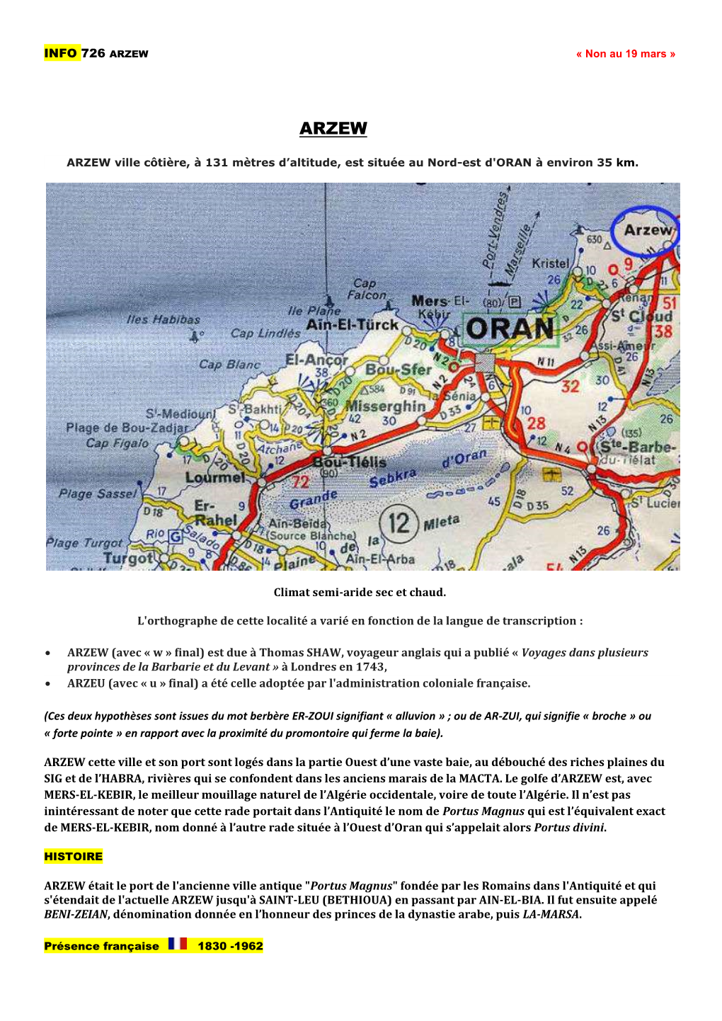 ARZEW « Non Au 19 Mars »