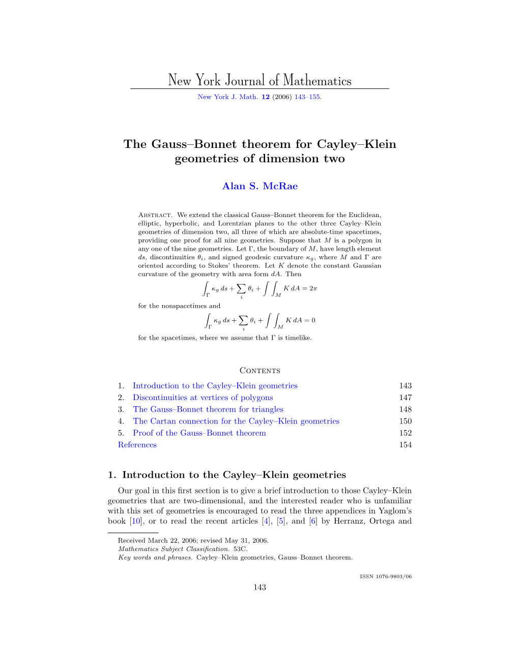 Bonnet Theorem for Cayley--Klein Geometries of Dimension