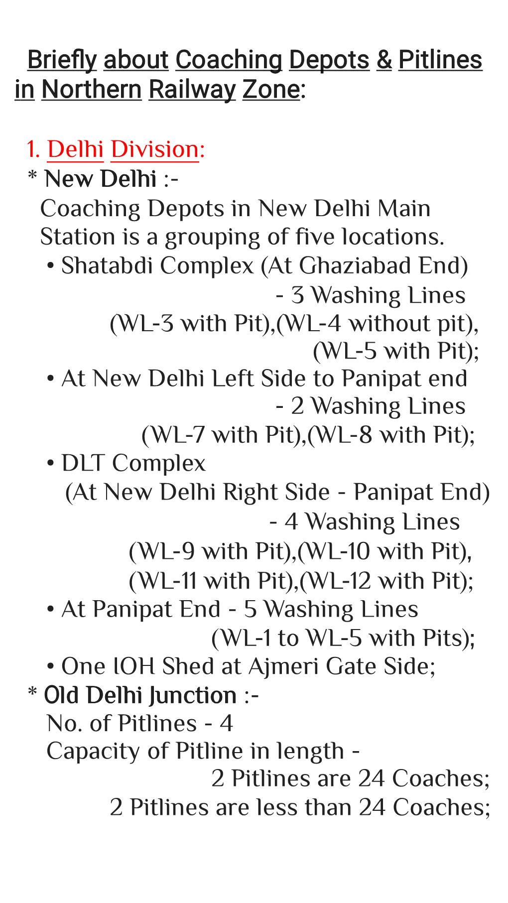 Briefly About Coaching Depots & Pitlines in Northern