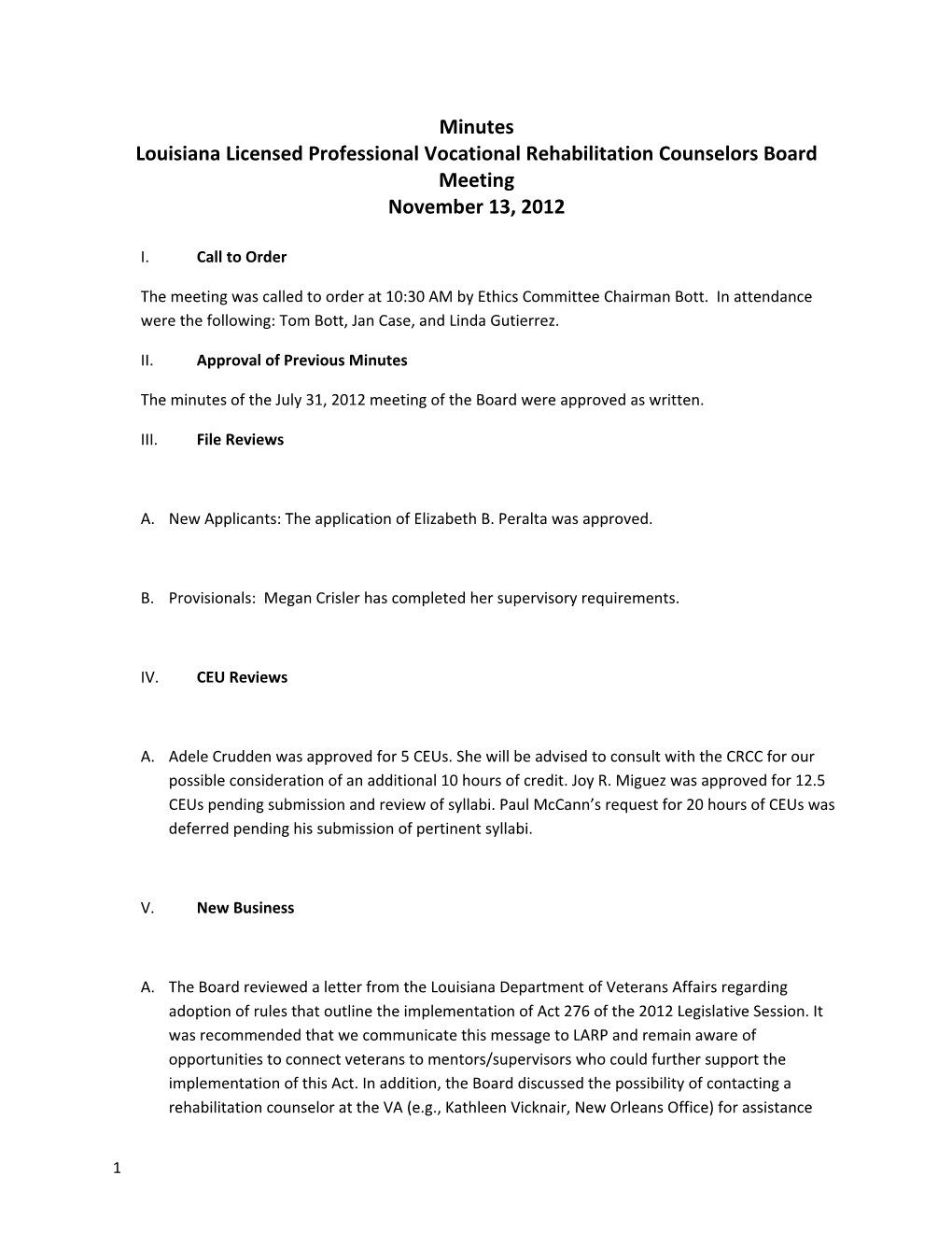 Louisiana Licensed Professional Vocational Rehabilitation Counselors Board Meeting