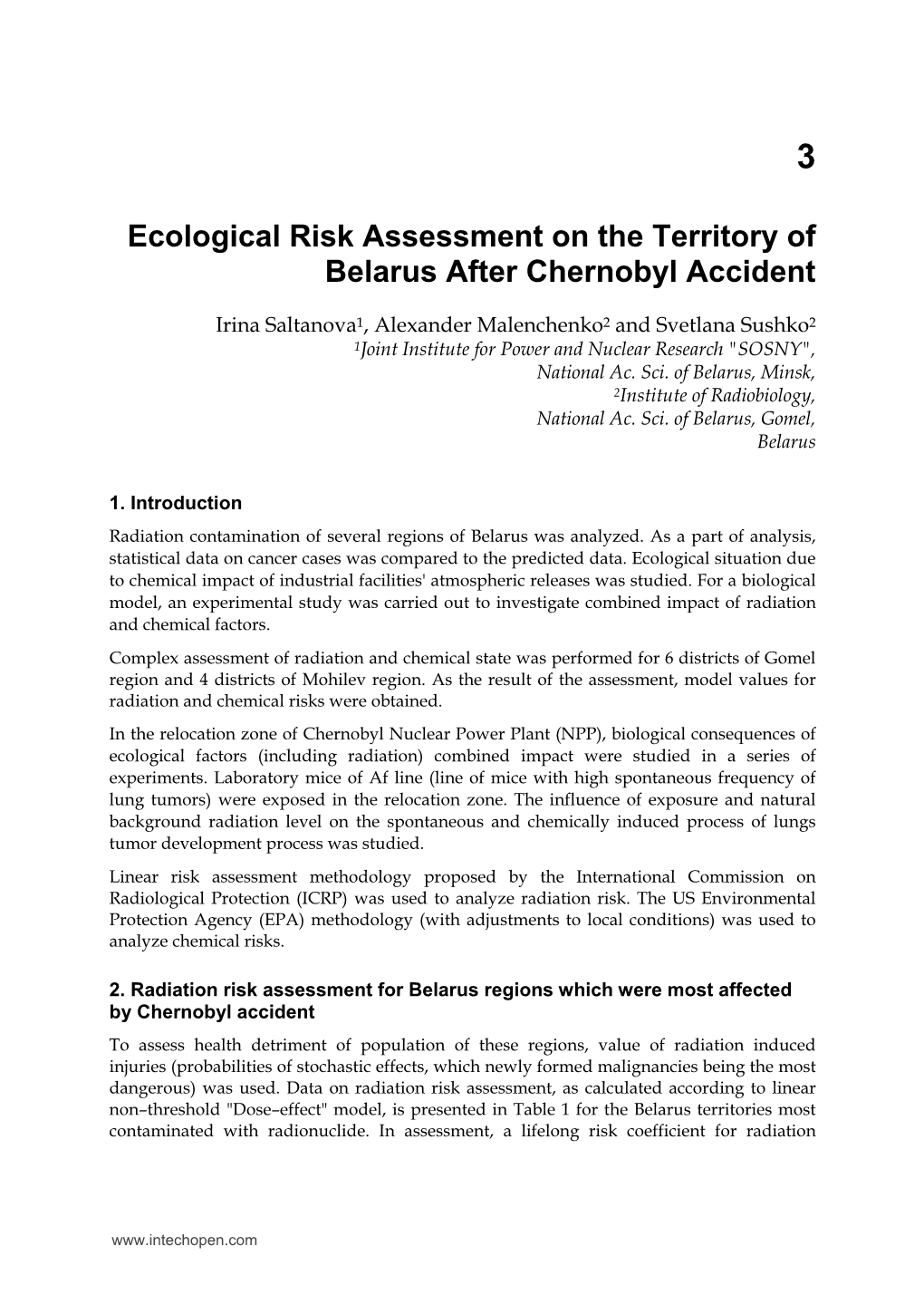 Ecological Risk Assessment on the Territory of Belarus After Chernobyl Accident