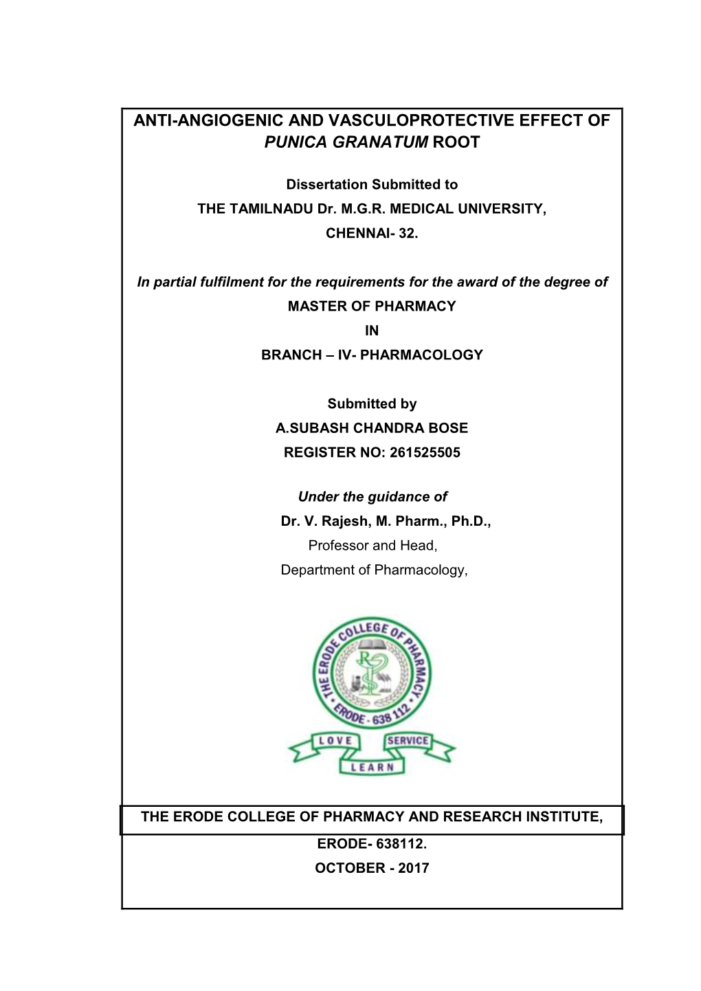 Anti-Angiogenic and Vasculoprotective Effect of Punica Granatum Root