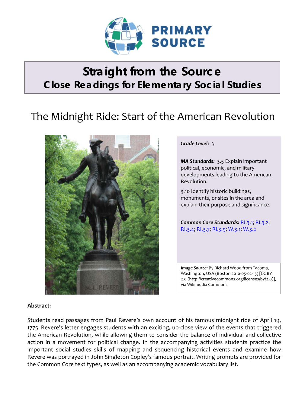 Straight from the Source Close Readings for Elementary Social Studies