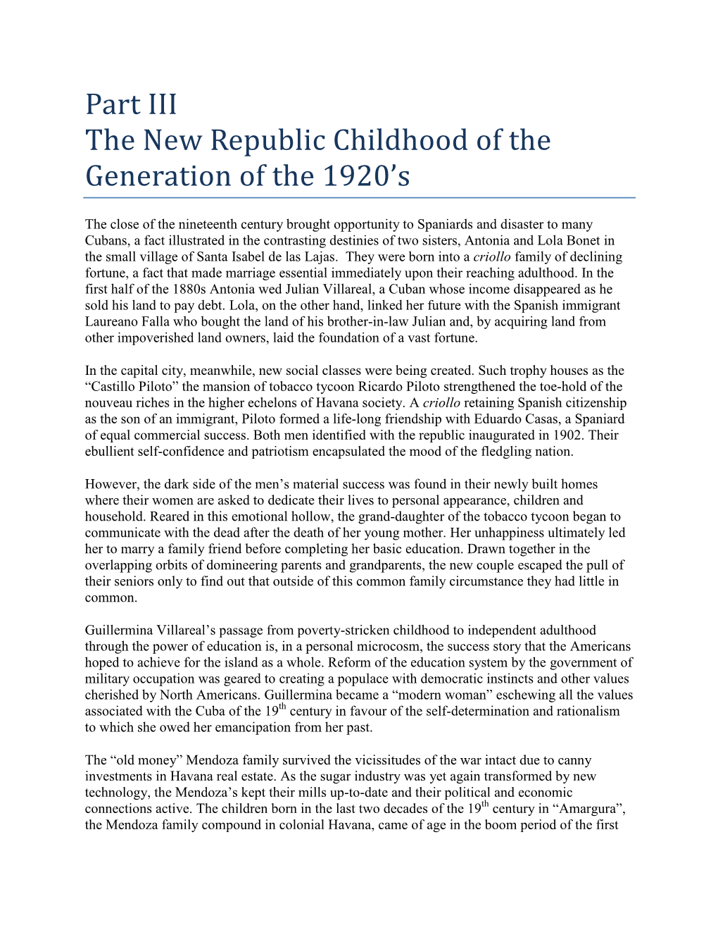 Part III the New Republic Childhood of the Generation of the 1920'S