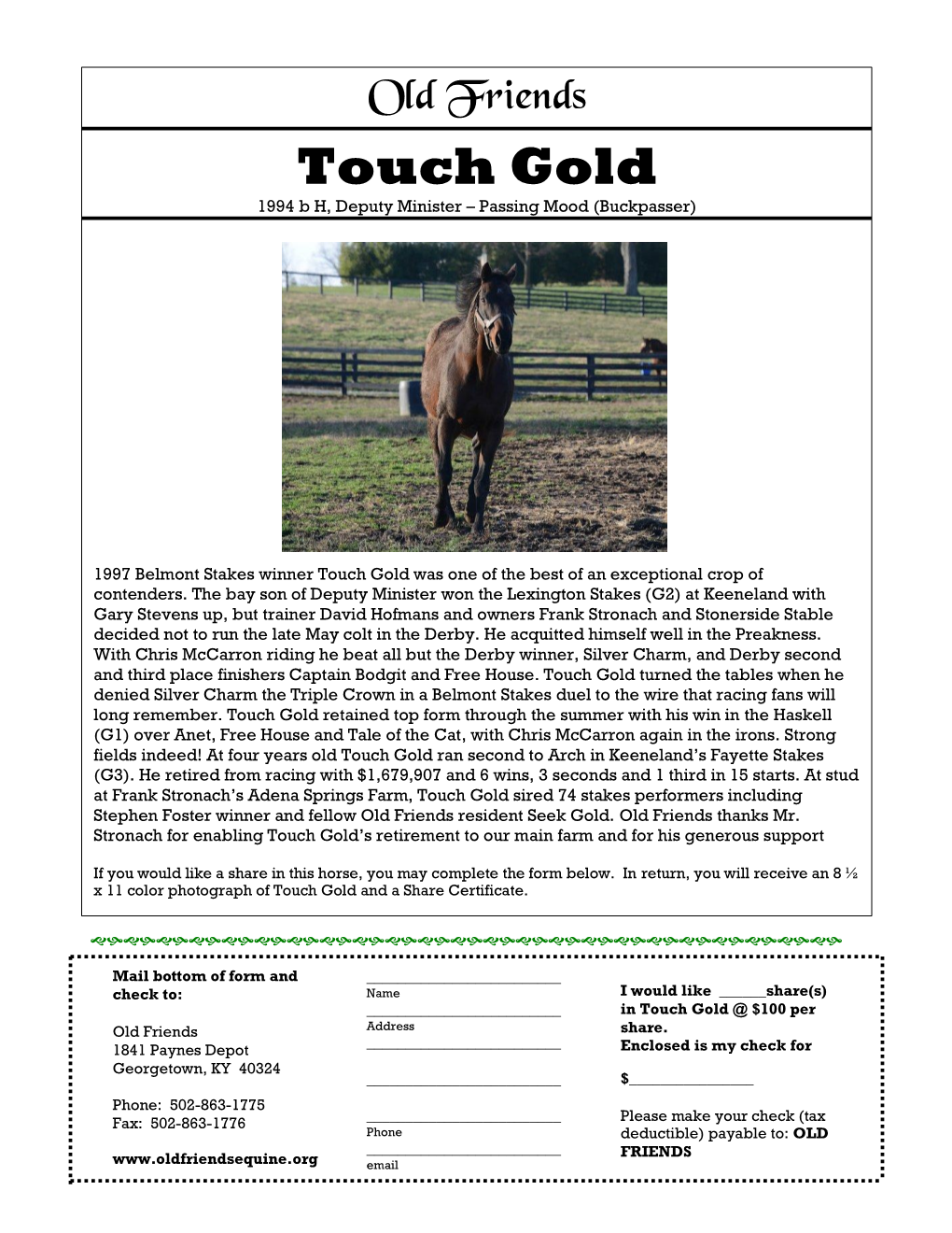 Touch Gold 1994 B H, Deputy Minister – Passing Mood (Buckpasser)