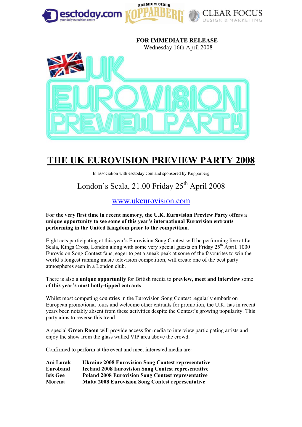 The Uk Eurovision Preview Party 2008