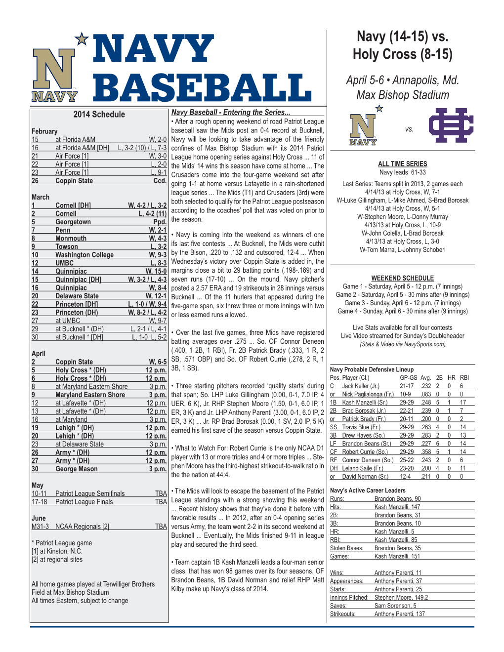 Navy Baseball - Entering the Series