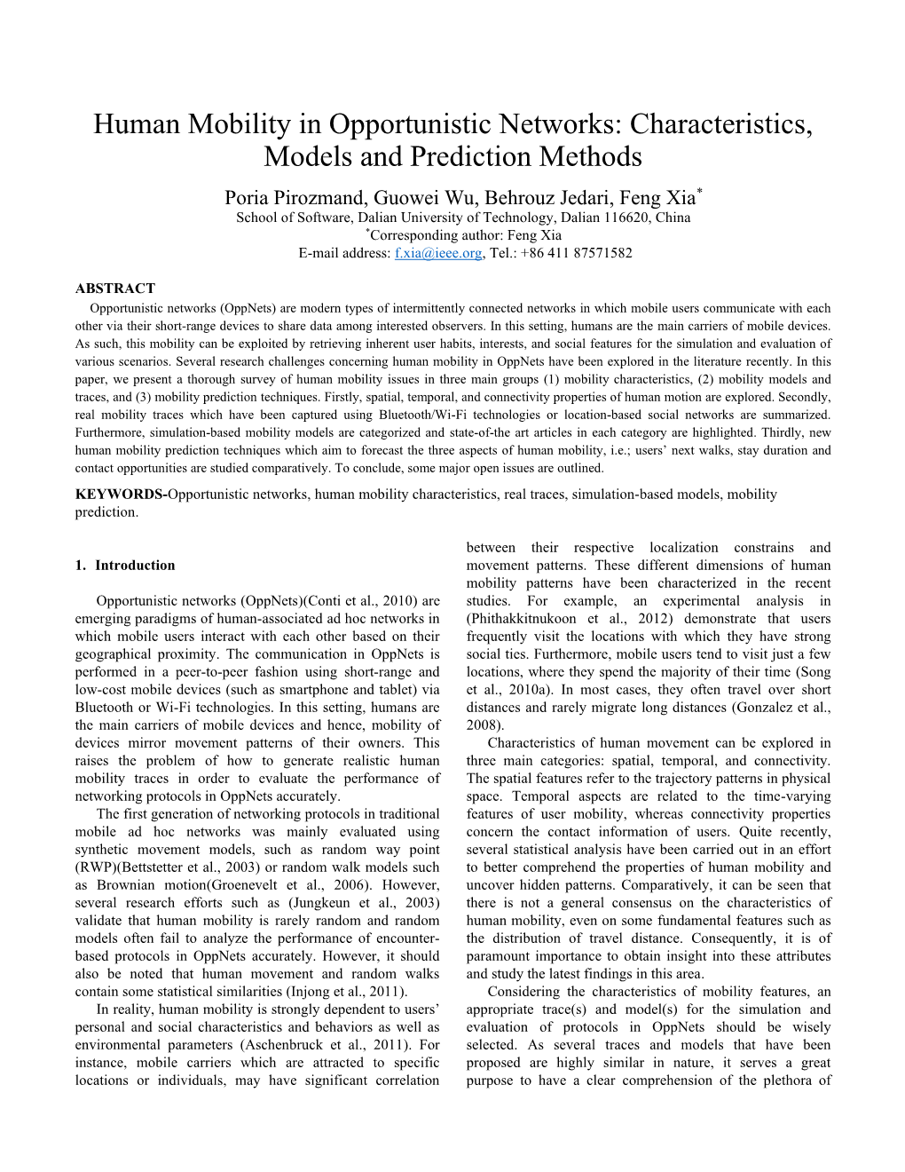 Human Mobility in Opportunistic Networks: Characteristics, Models and Prediction Methods