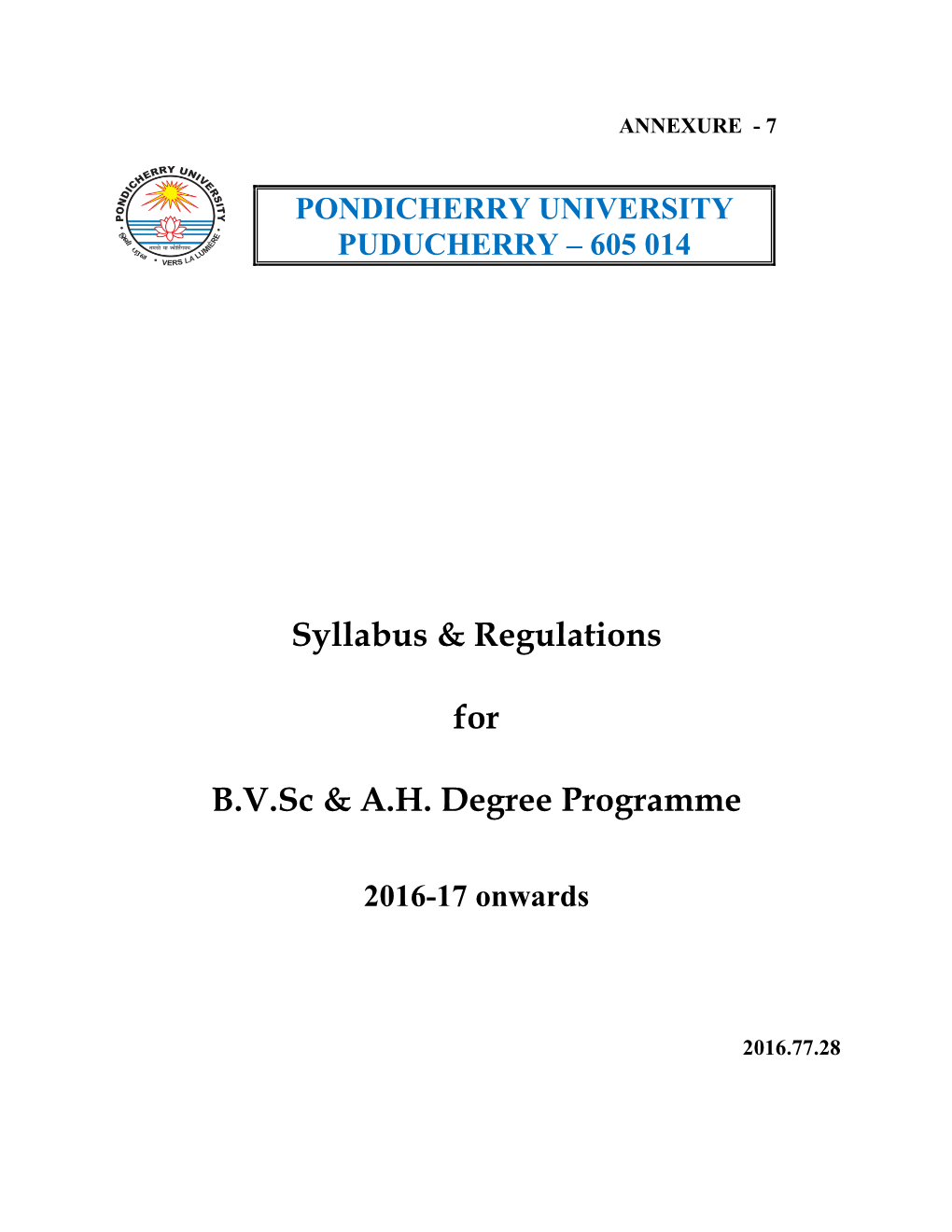 Syllabus & Regulations for B.V.Sc & A.H. Degree Programme