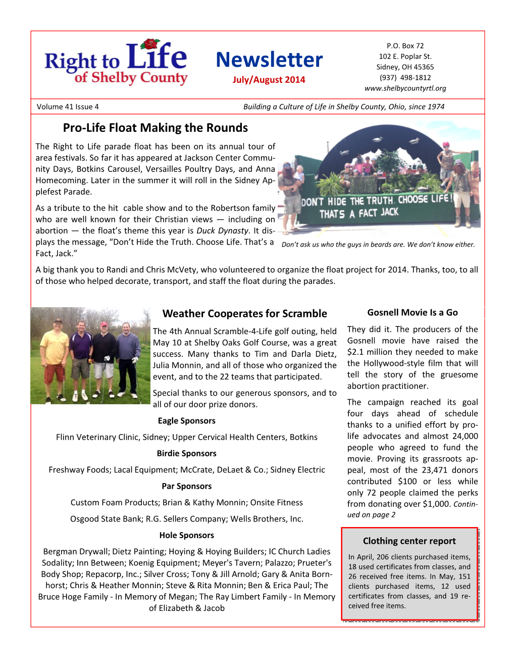 Newsletter Sidney, OH 45365 July/August 2014 (937) 498-1812